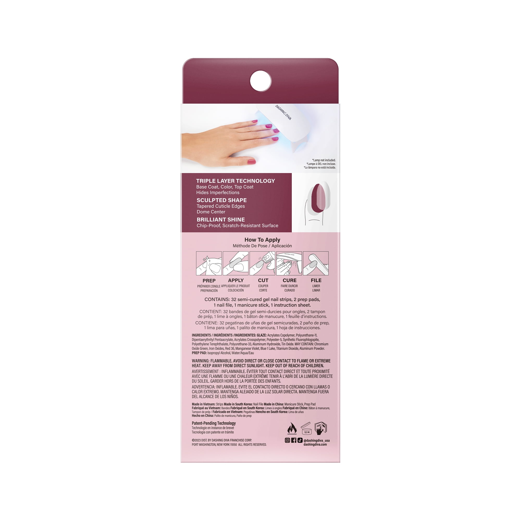 Dashing Diva Glaze Semi-Cured Gel Nail Strips, High-Shine Salon Finish (Sangria Red, 32 Count) enves