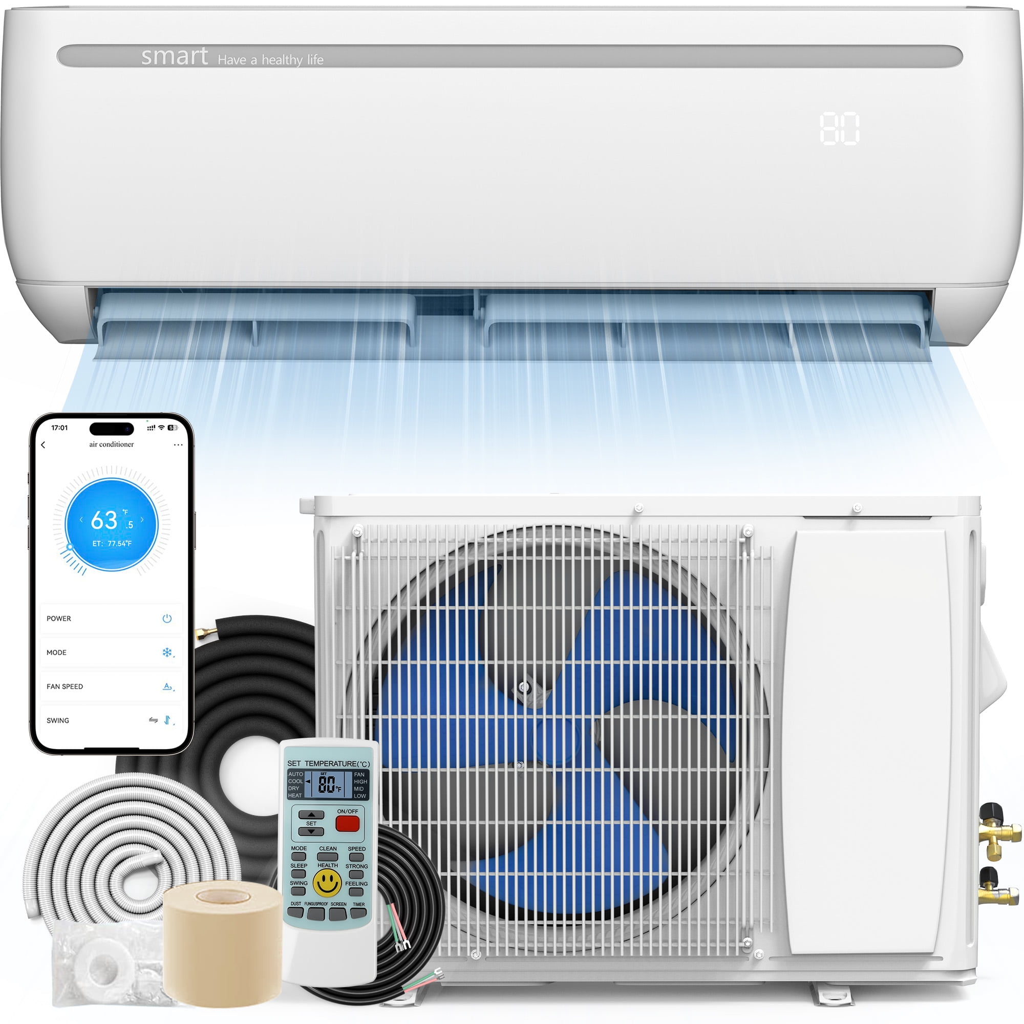 DEXTRUS Mini Split Air Conditioner and Heater (18000 BTU, 1250 sq ft, White) 8sxer