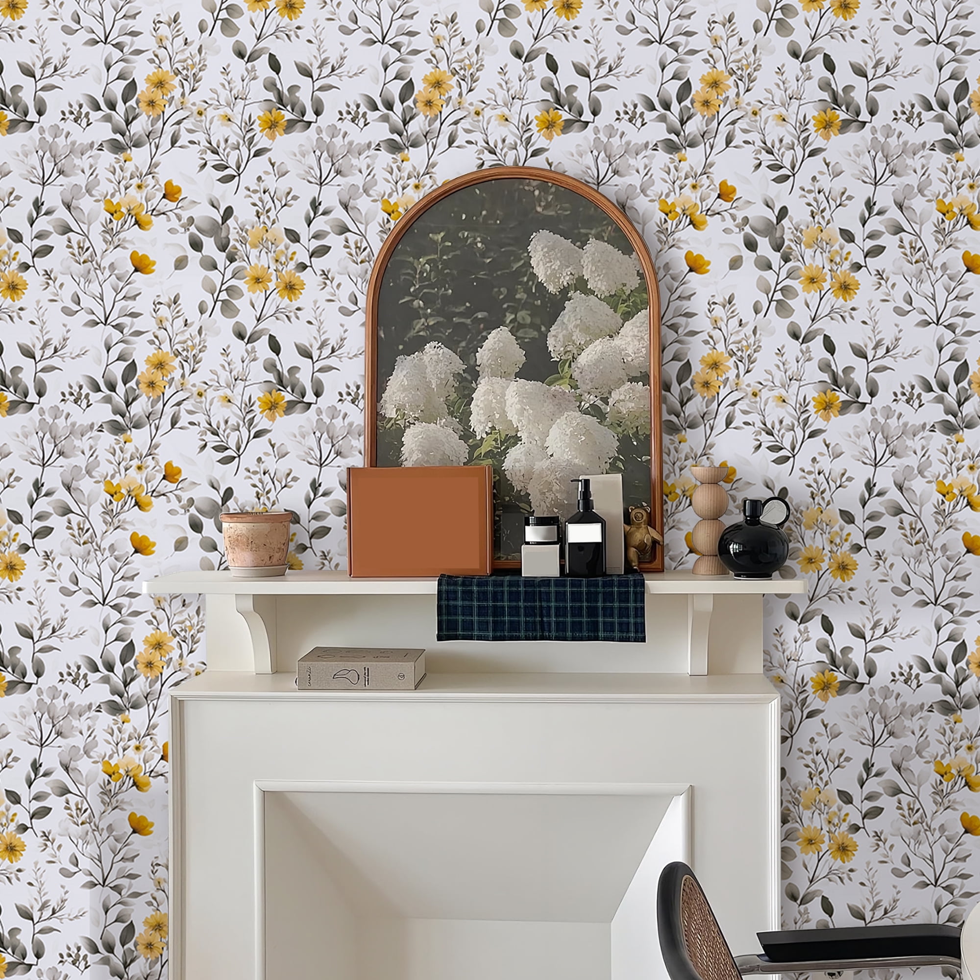 Abyssaly Floral Peel and Stick Wallpaper, Vintage Vinyl Contact Paper for Home Decor (Yellow, 17.3 in x 118 in) 54pri