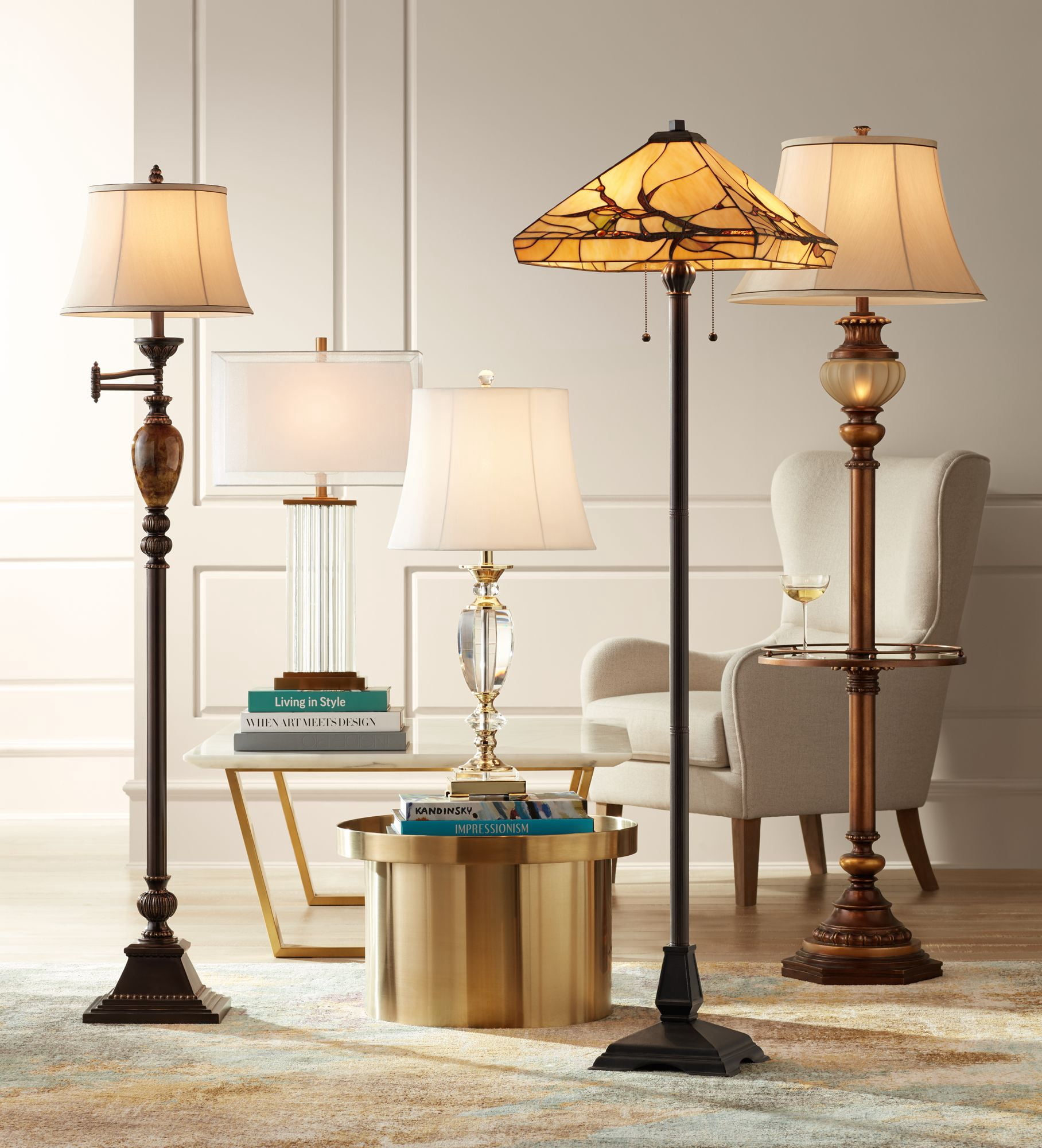 Kathy Ireland Traditional Floor Lamp with Glass Tray and Night Light (Bronze, 65 in) tlfgq