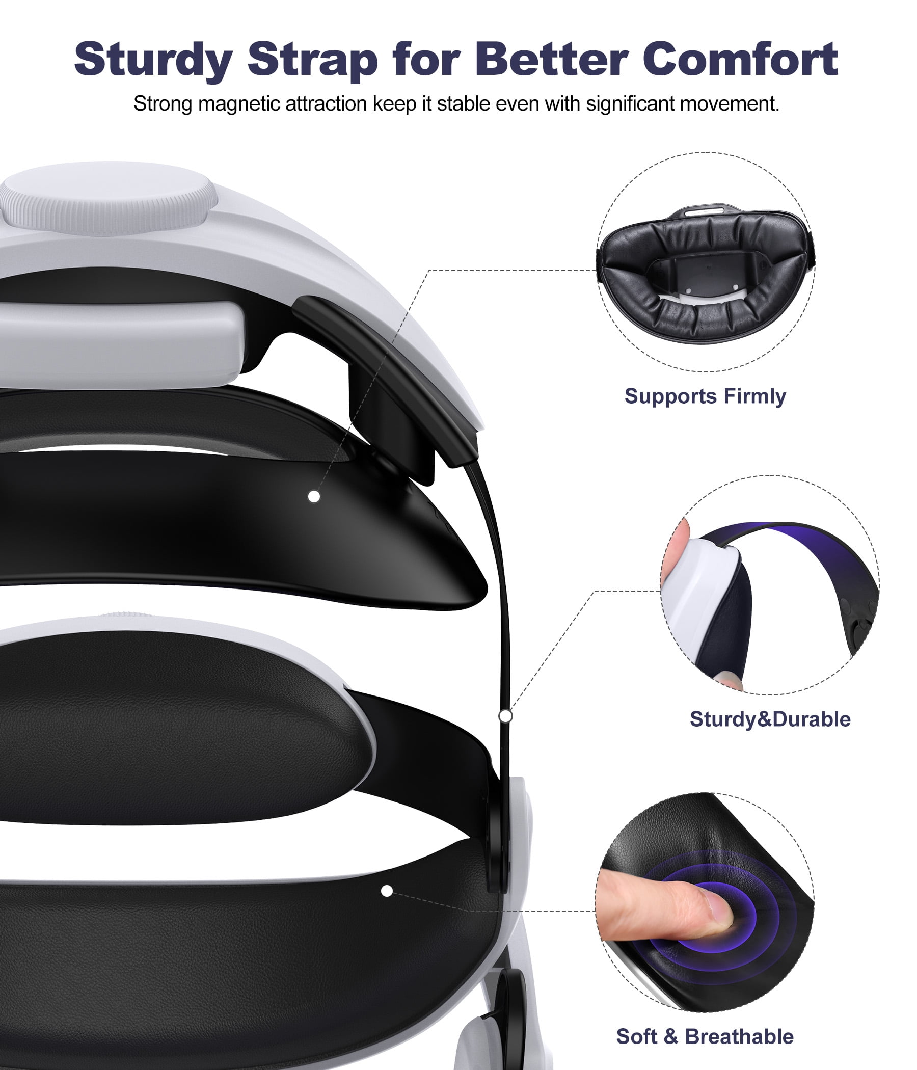 Esywen VR Head Strap with 7500mAh Battery for Meta Quest 3, 3S, and 2 (White, 7500mAh) 2p3hm