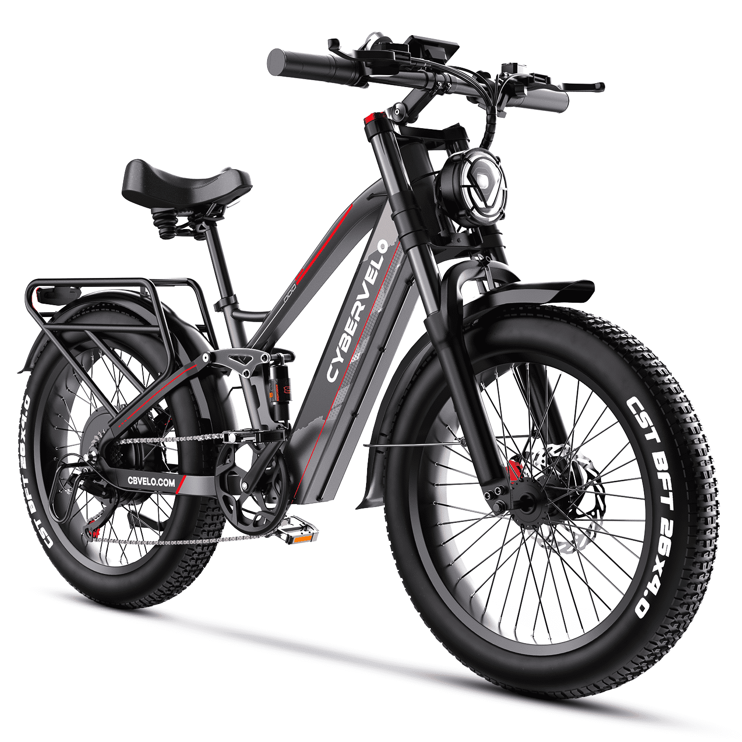Cyneira Electric Bike, 2000W Fat Tire E-Bike with Full Suspension, Removable 60V 50AH Battery, Rear Rack (Grey, 26 in x 4 in) 35ydq