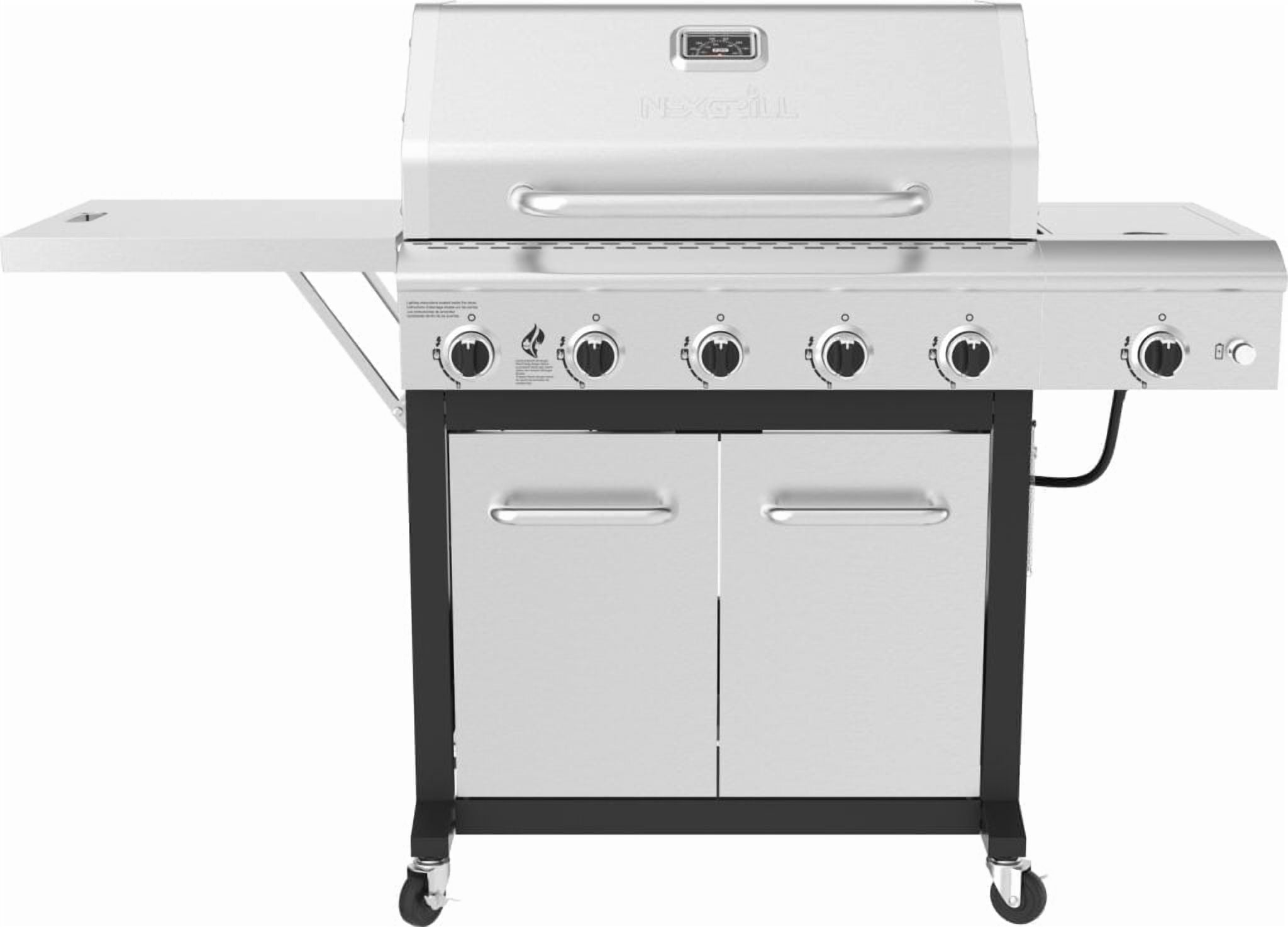 Nexgrill Deluxe 5-Burner Propane Gas Grill with Side Burner and Foldable Table (Silver, 771 sq in) bz3sw