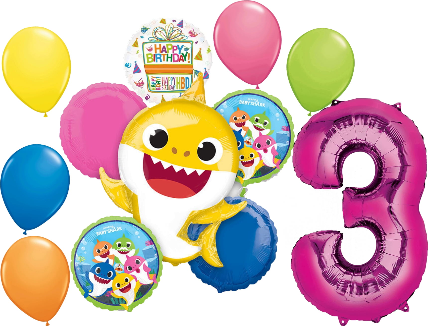 Anagram Baby Shark Girl 3rd Birthday Party Balloon Bouquet Decoration Set (12 Piece) fa0od