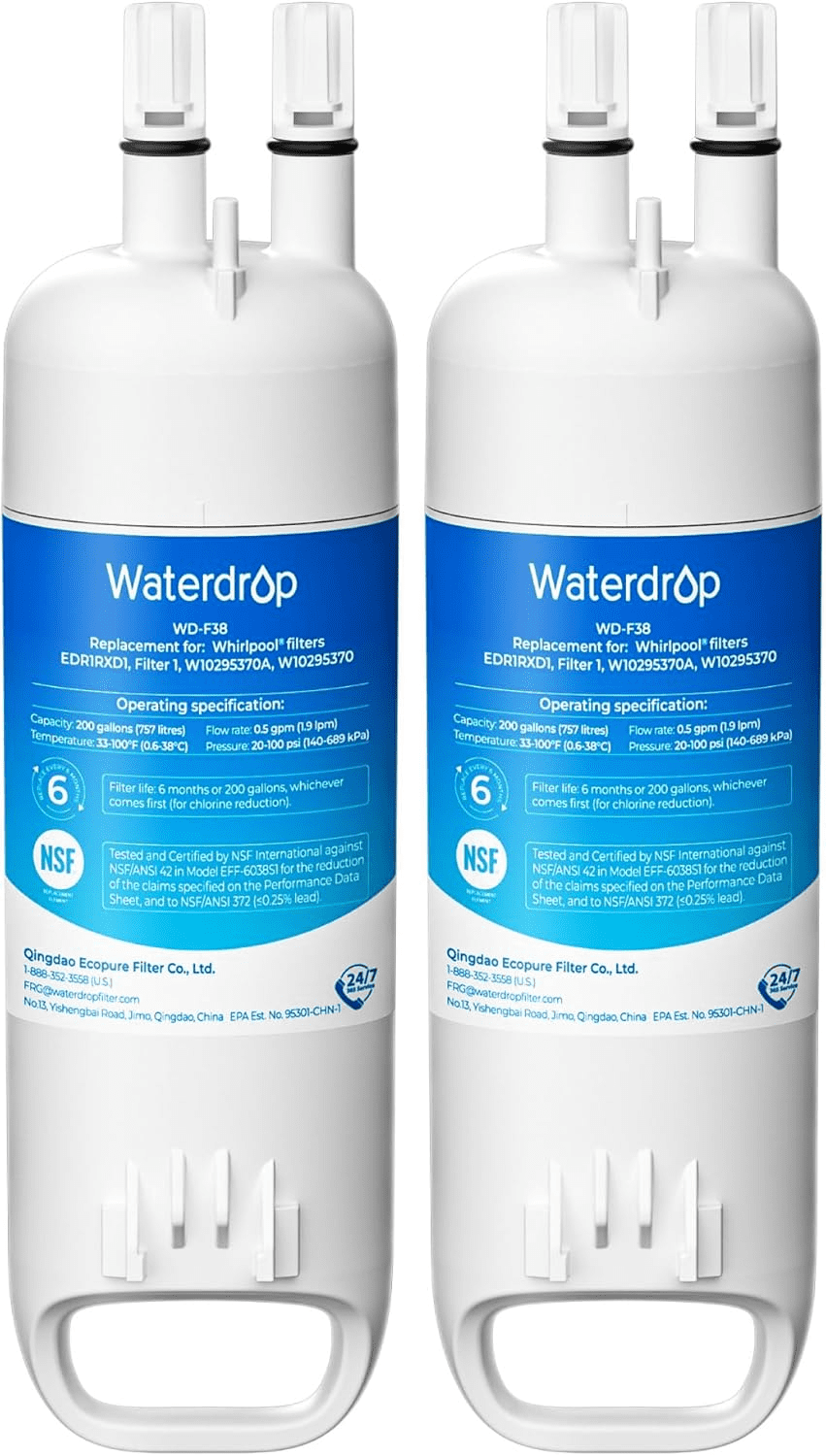 Waterdrop EDR1RXD1 Refrigerator Water Filter Replacement (2 Pack) y1ns1