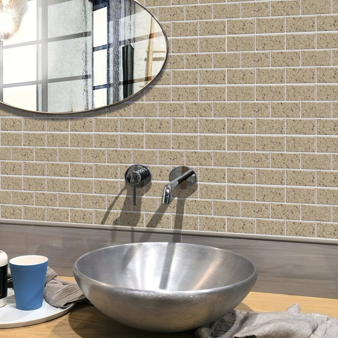 FUDAKUNA Self Adhesive Marbling Tile Stickers Waterproof Peel and Stick Backsplash (Beige Gray, 6 Pieces, 11.8 x 5.9 in) p5ldu
