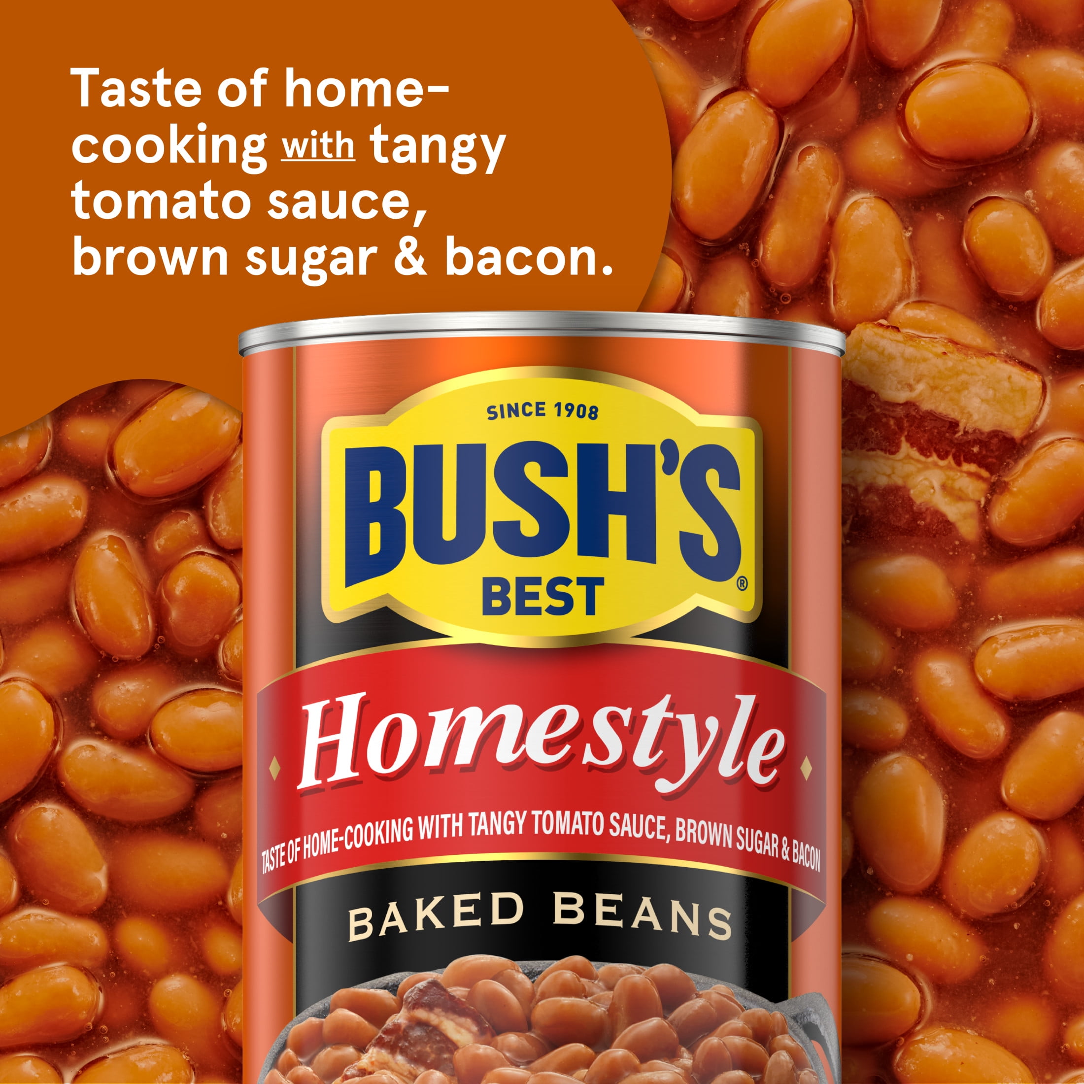 BUSH'S Homestyle Baked Beans, Slow-Cooked Navy Beans with Bacon (55 oz) qwscl