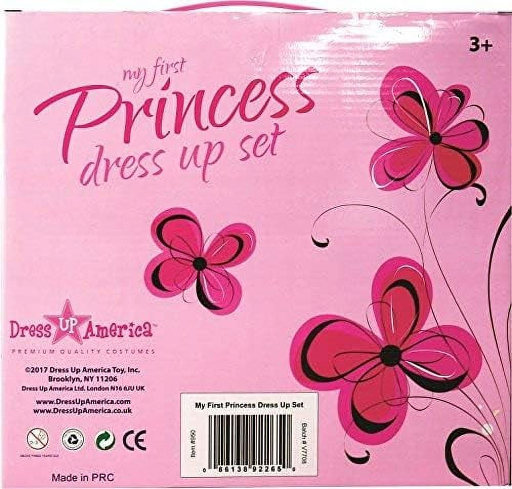 Dress Up America Princess Dress Up Set for Girls, Includes Play Shoes, Tiaras, and Jewelry (One Size) 4wco0