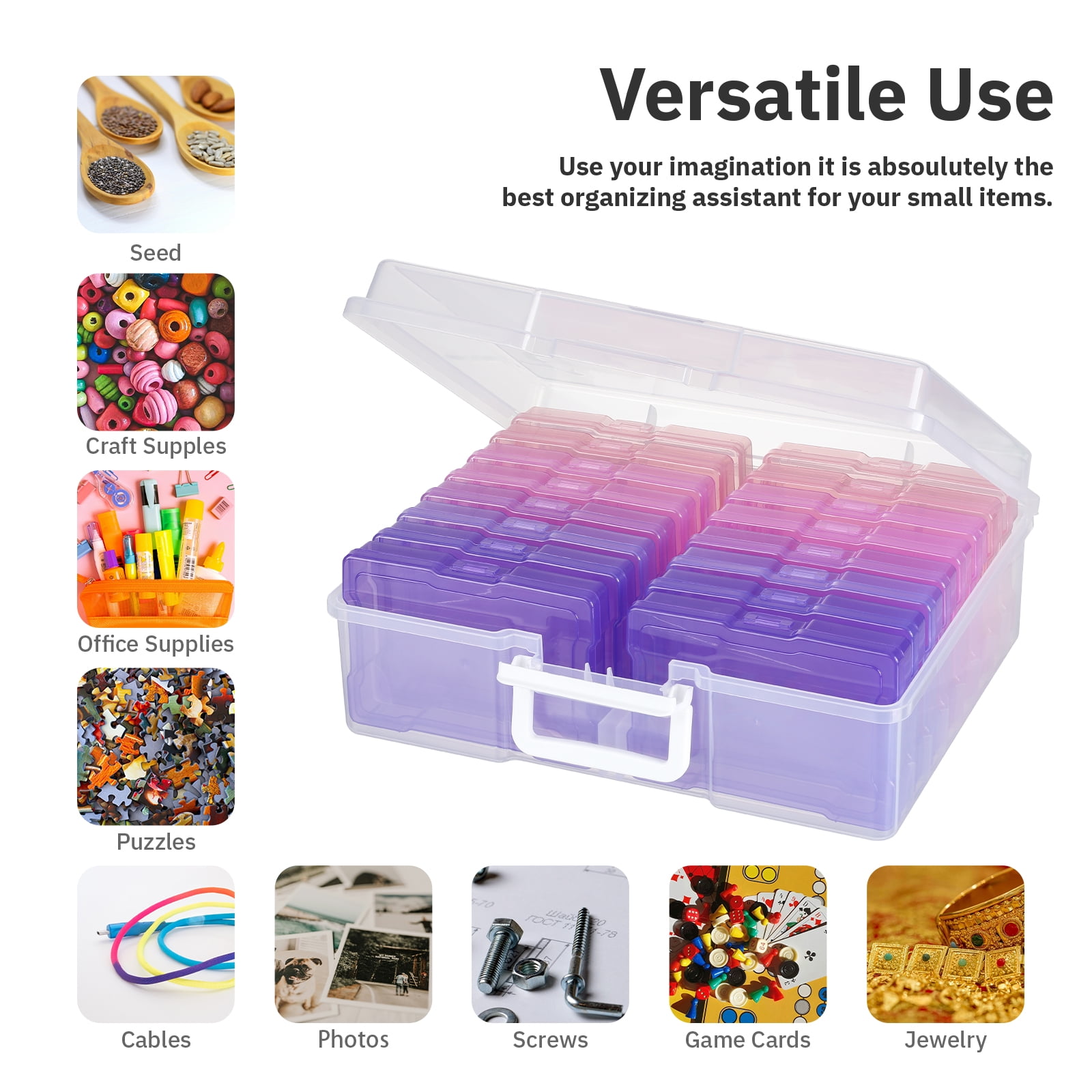 Novelinks Photo Storage Organizer Box with 16 Inner 4 in x 6 in Cases (Pink and Purple, 16-Piece Set) 1x6xw
