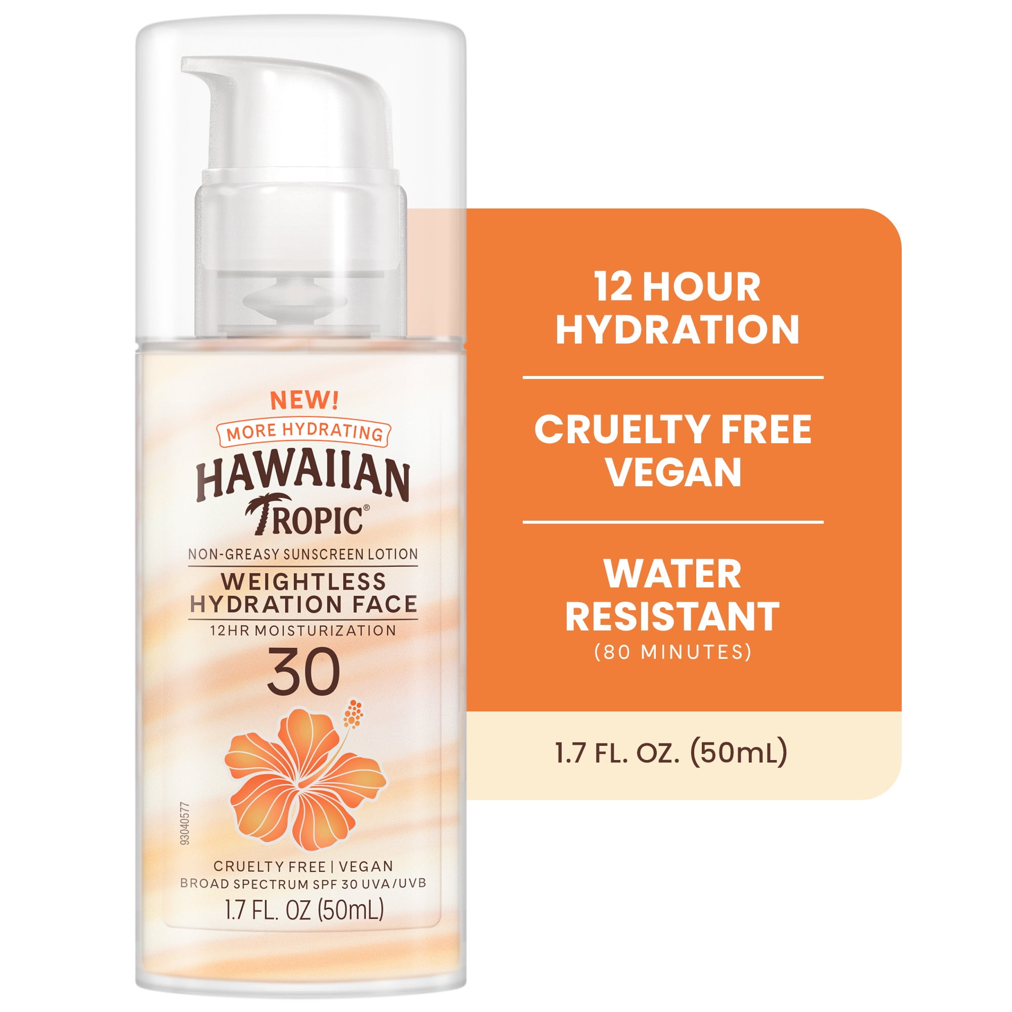 Hawaiian Tropic Weightless Hydration Face Sunscreen SPF 30 (White, 4 Pack, 1.7 oz) vibj8