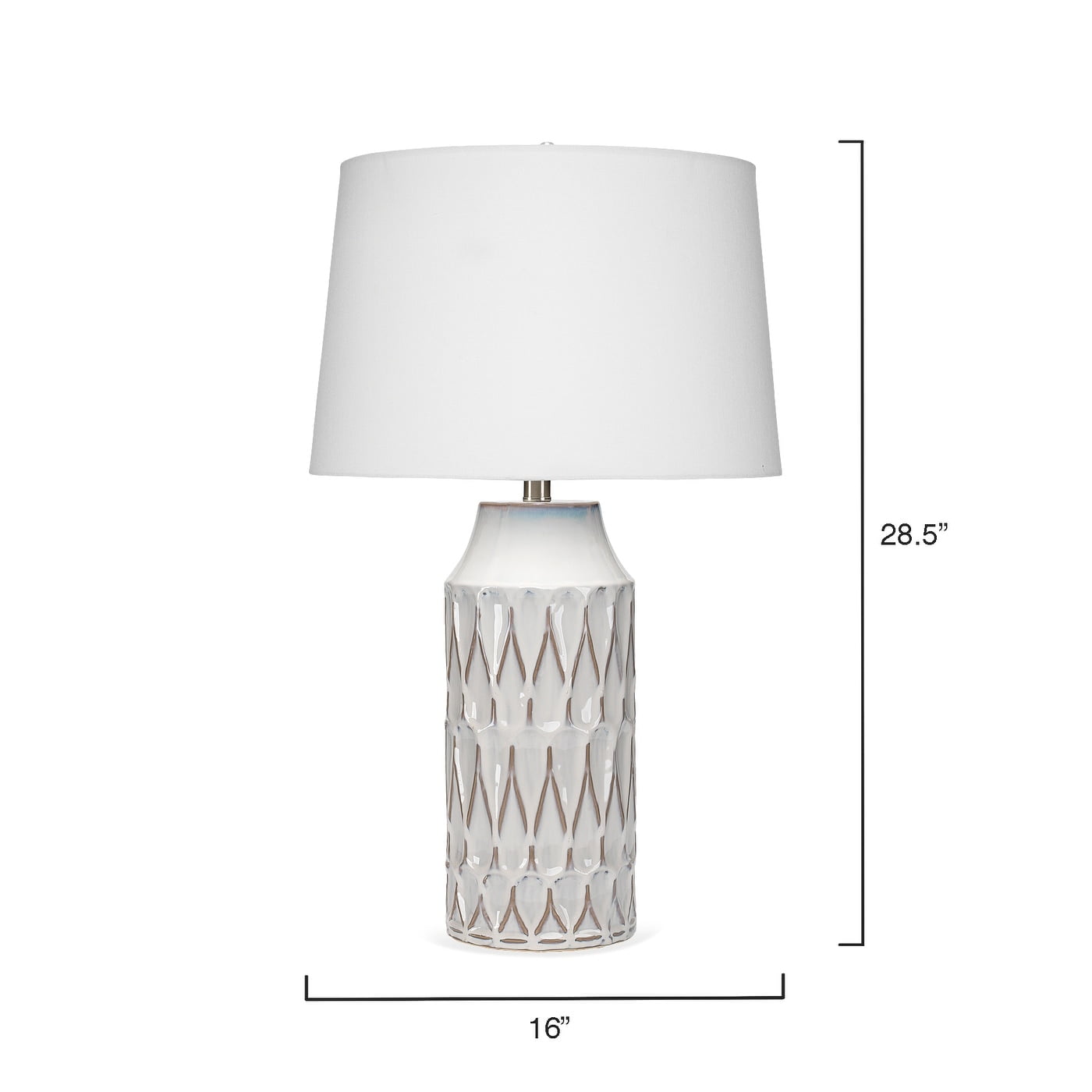 J&D Designs Dalia Traditional Ceramic Table Lamp with Linen Shade (White Patterned, 8 ft Cord) q9m9h