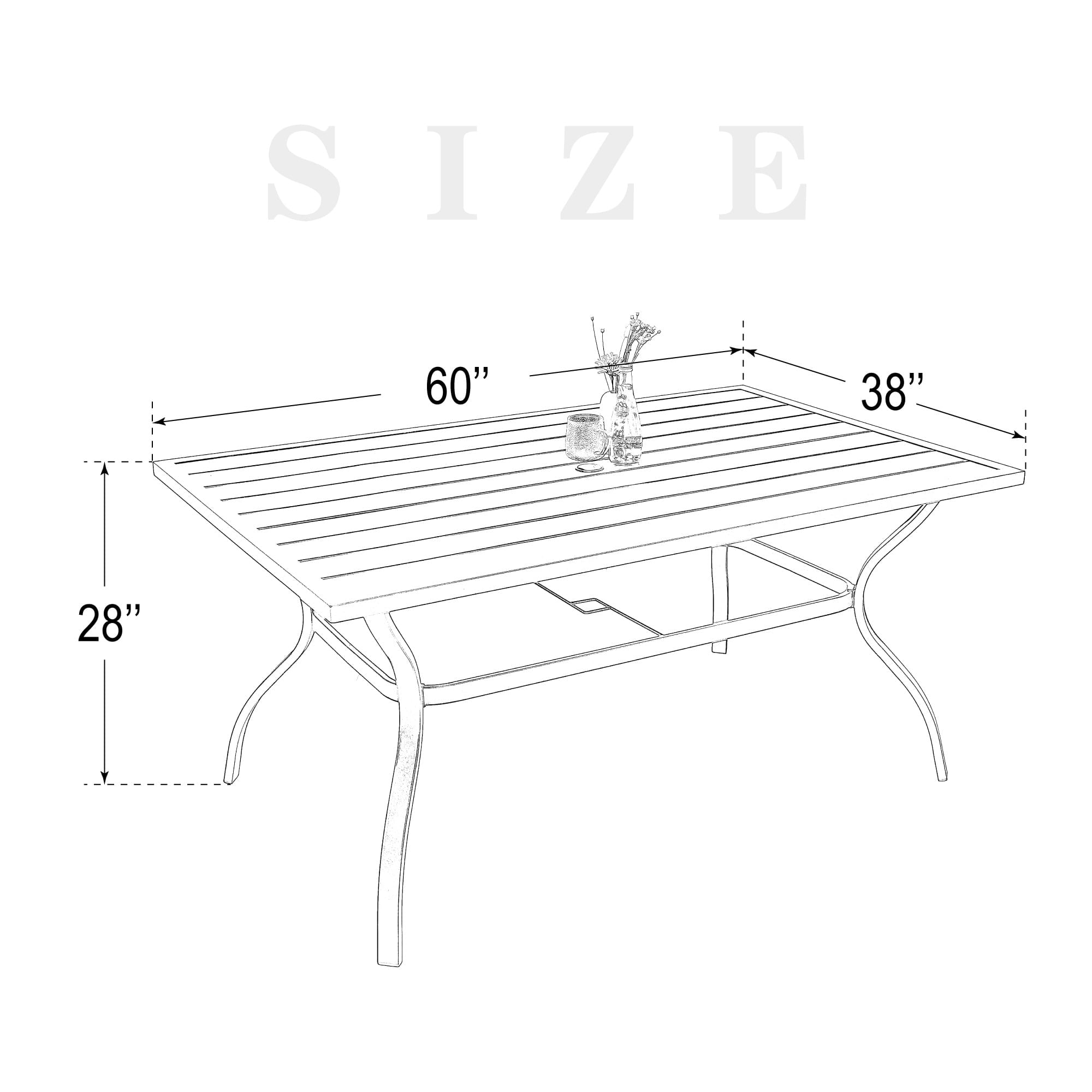 Anmutig 7-Piece Outdoor Patio Dining Set with 60 in x 38 in Steel Slat Table and 6 Stackable Chairs (Black) f4sbl
