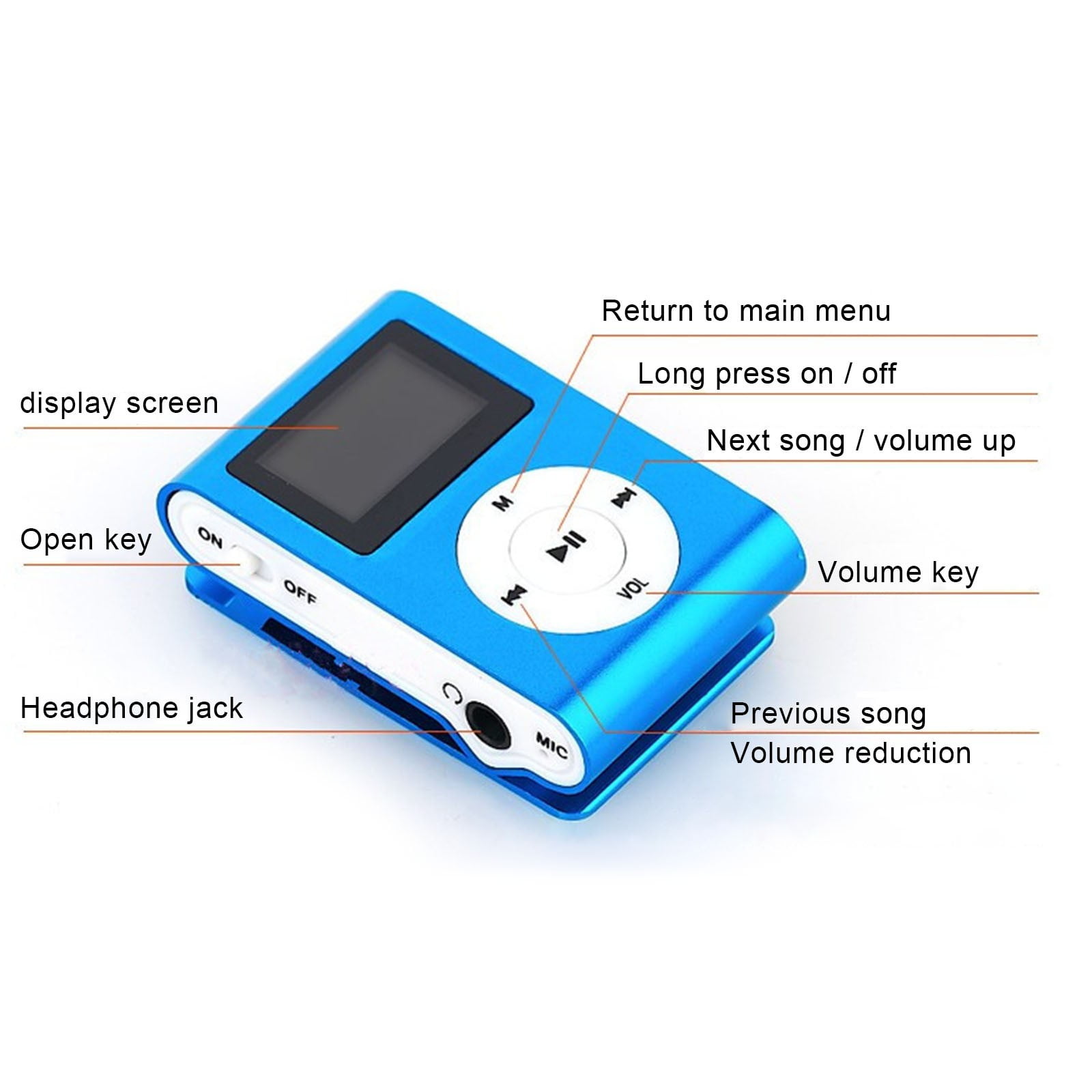 TOPRenddon Portable Mini MP3 Music Player with LCD Screen and Back Clip (Blue, 1 Pack) 4rw94