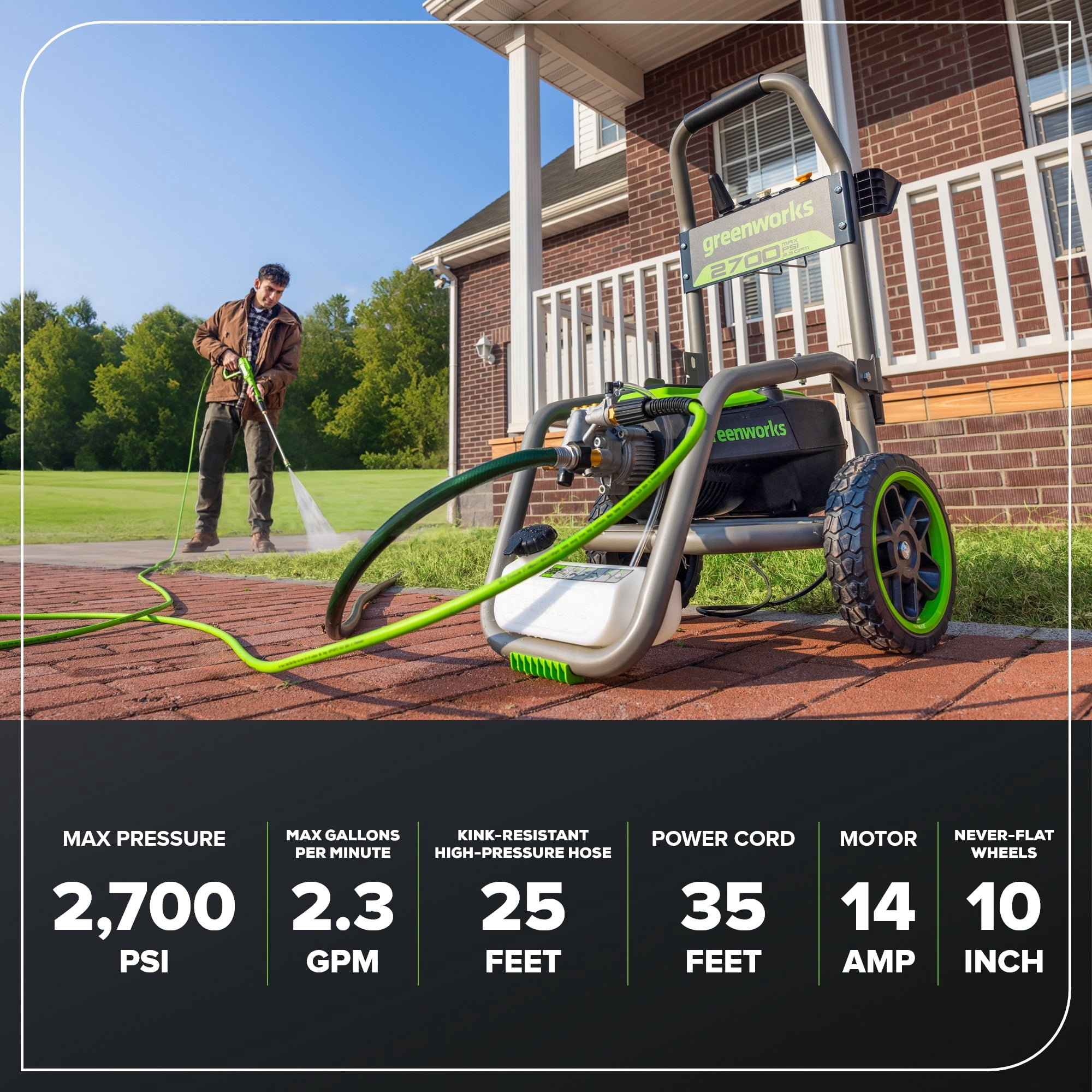 Greenworks Electric Pressure Washer, 2700 PSI 2.3 GPM Max, TruBrushless Motor Technology (2700 PSI) jjuh7