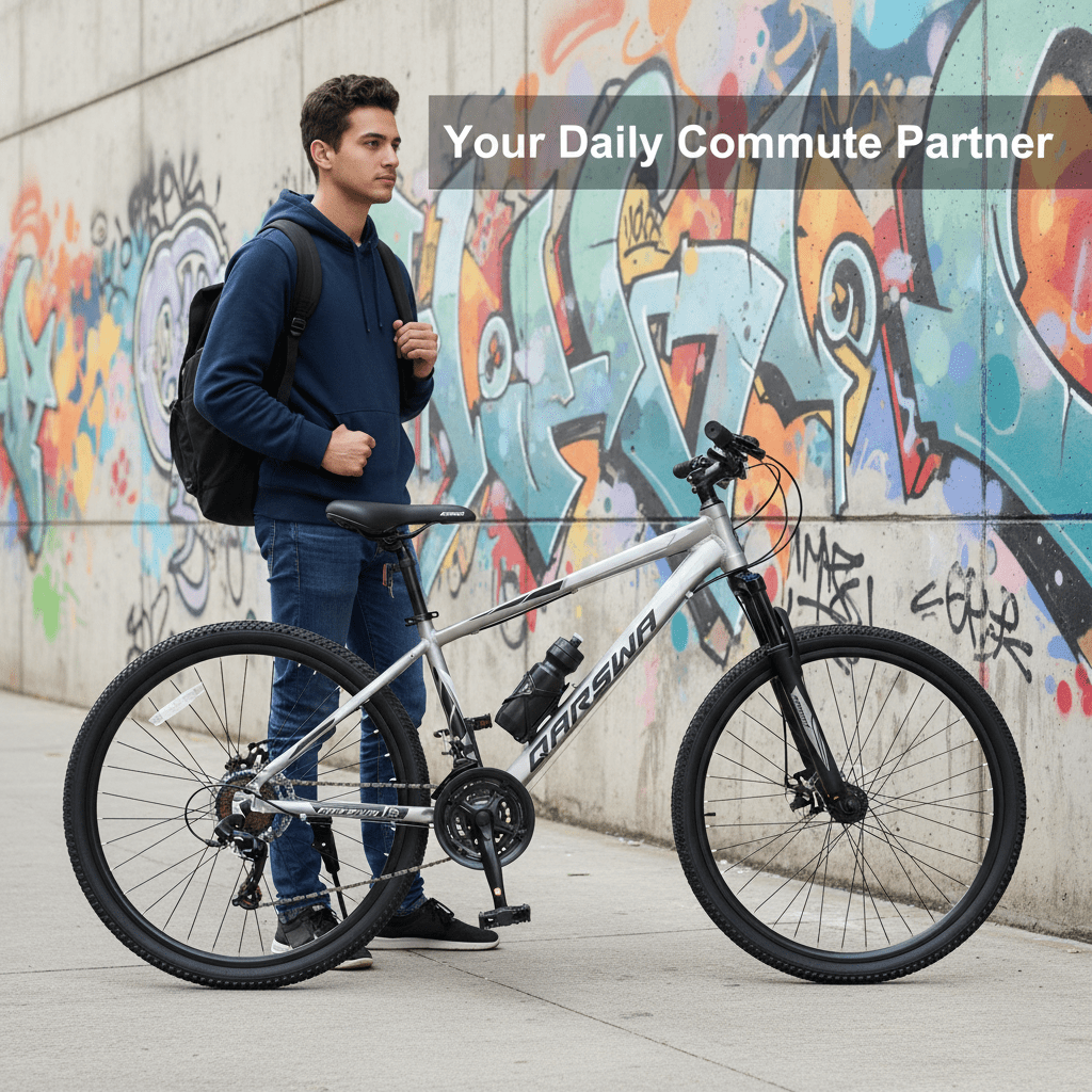GASENDALA 26 in Mountain Bike, 21-Speed Aluminum Frame Bicycle with Dual Suspension (Matte Metallic Silver, 26 in) ztrvq