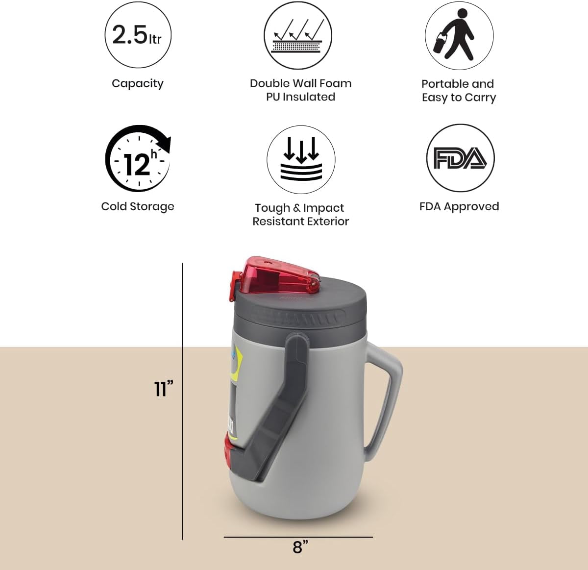 Pinnacle Thermoware Insulated Water Jug with Spout, Double Wall Foam Insulation, Leak-Proof Flip Lid (Red, 85 oz) mveff