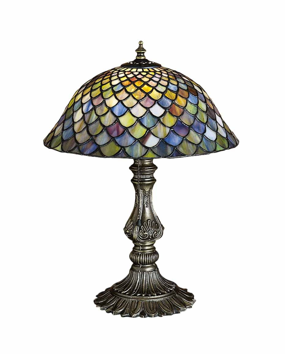 Meyda Tiffany Fishscale Accent Lamp Decorative Stained Glass Table Light (17 in) j0el9