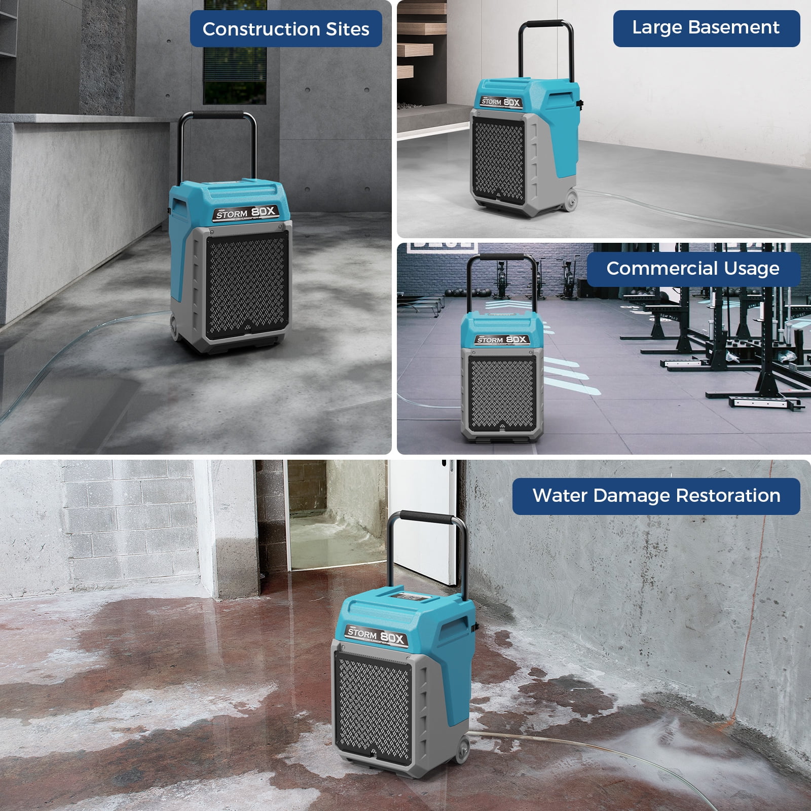 AlorAir Commercial Dehumidifier with Pump, 170 PPD Industrial Moisture Remover for Water Damage Restoration (Blue, 2,100 Sq.Ft) yd0a2