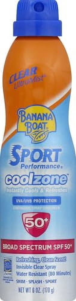 Banana Boat Sport Cool Zone SPF 50 Sunscreen Spray, Broad Spectrum UVA/UVB Protection (Clear, 6 oz) ndnhm