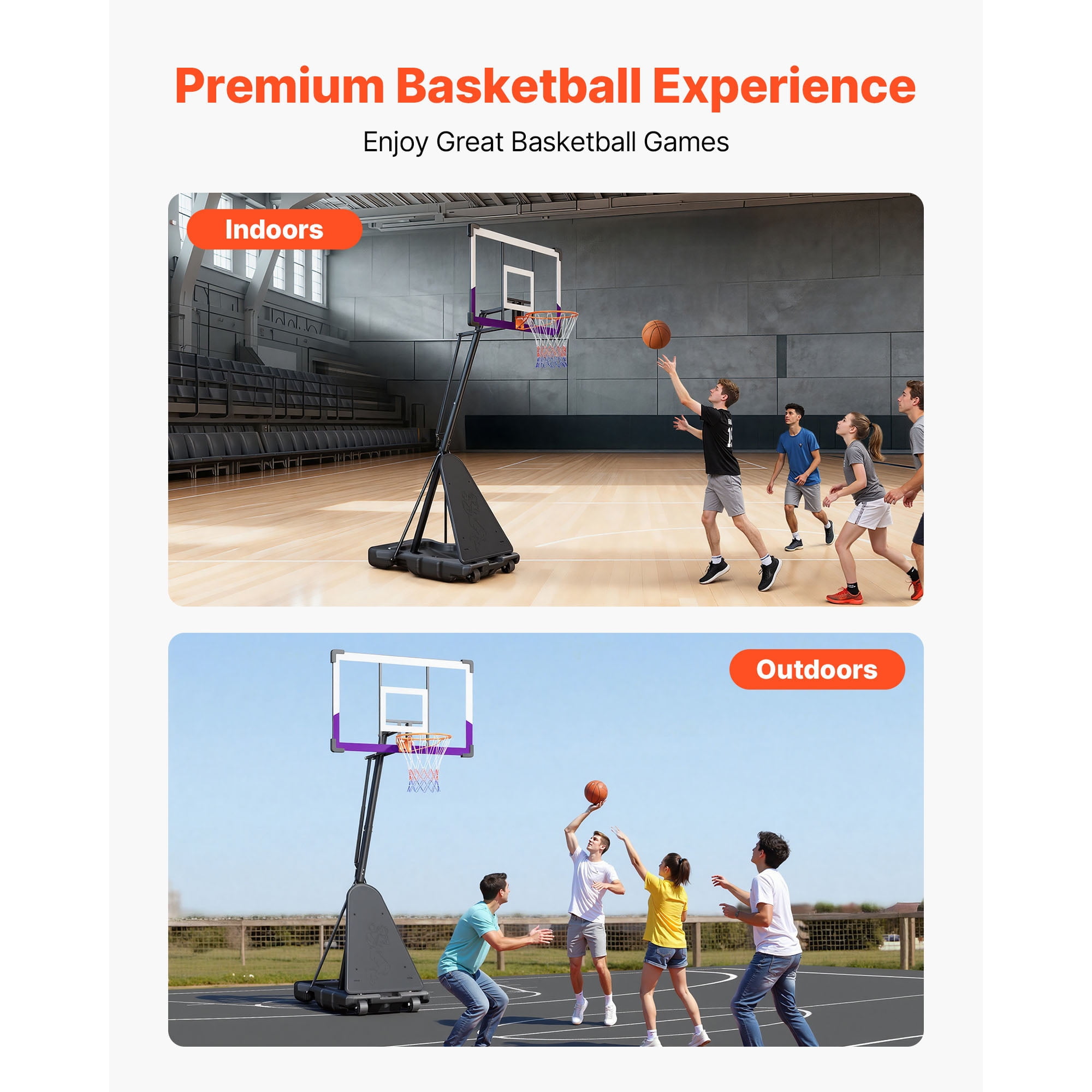 KFFKFF Portable Basketball Hoop System with Adjustable Height (10 ft, 48-inch Backboard, Black) 0vue8
