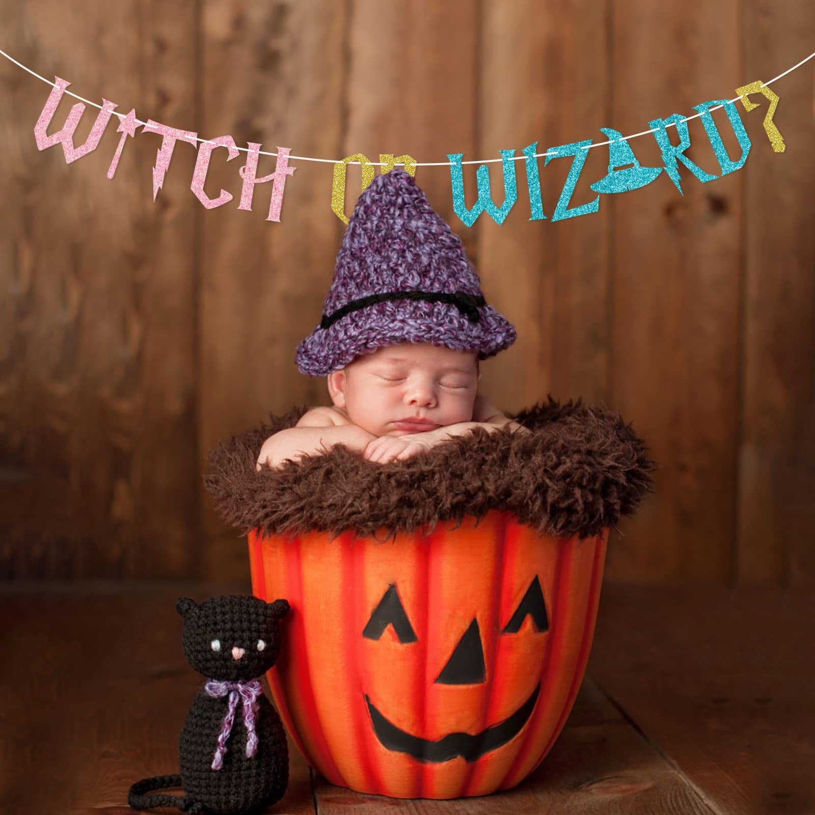 Qttier Witch or Wizard Glitter Banner, Gender Reveal Party Decorations (Pink and Blue, 9.8 ft) nbwto
