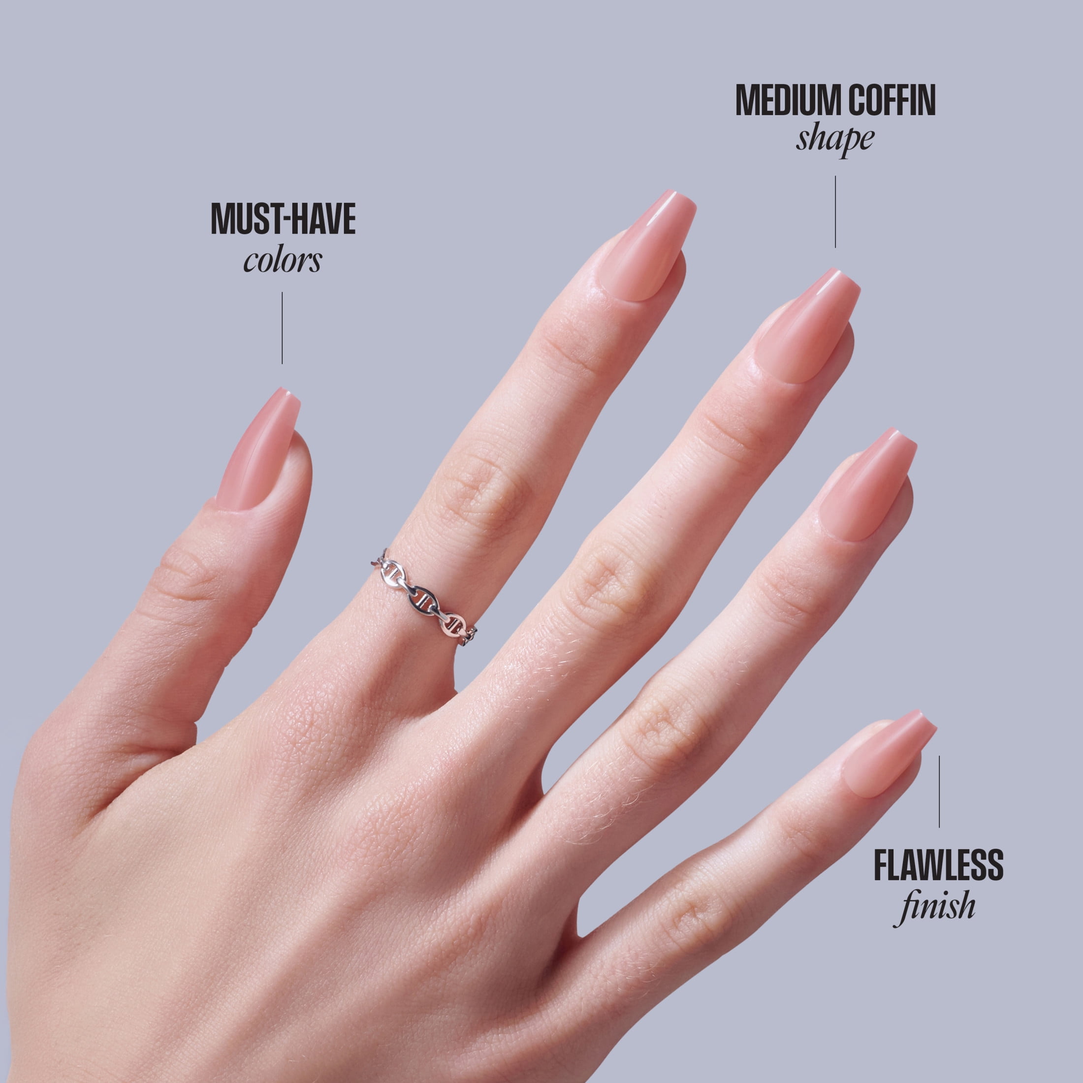 Kiss Core Color Press-On Nails, Medium Coffin Shape, Long-Lasting Durable Finish (Pink, 32 Pieces) jst28
