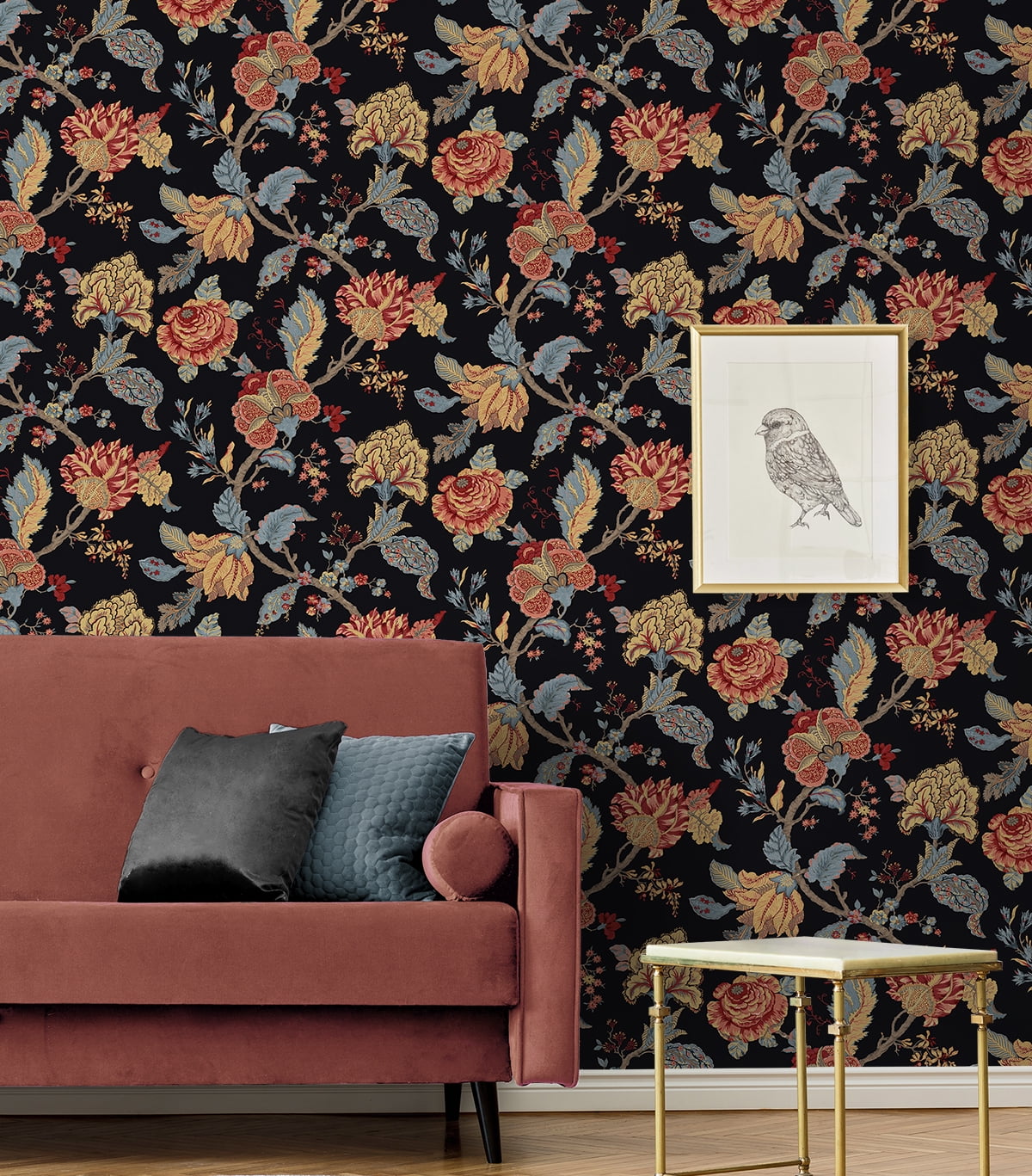 NextWall Kianna Jacobean Peel and Stick Wallpaper (Ebony, 20.5 in. W x 18 ft. L) r9heq