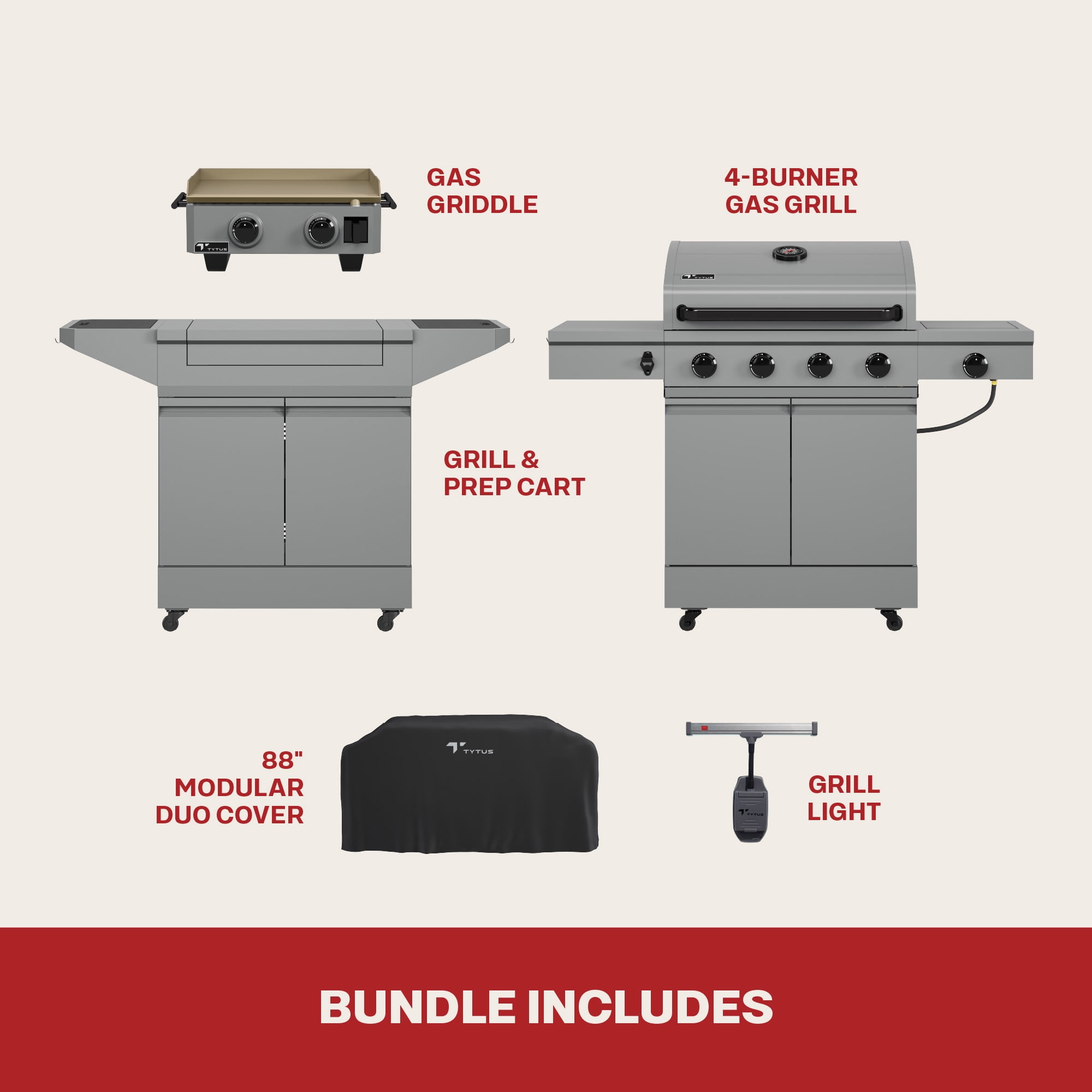 TYTUS Modular Duo 4-Burner Gas Grill and 2-Burner Gas Griddle Station with Light and Cover (Grey) so82u