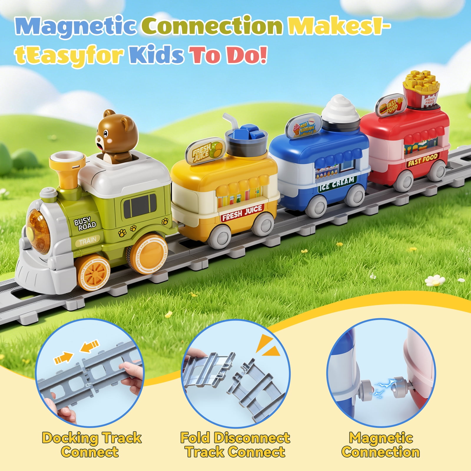Dimoarch Electric Train Track Play Set with Steam, Light, and Music (Multicolor, 13-Piece Set) td0rc