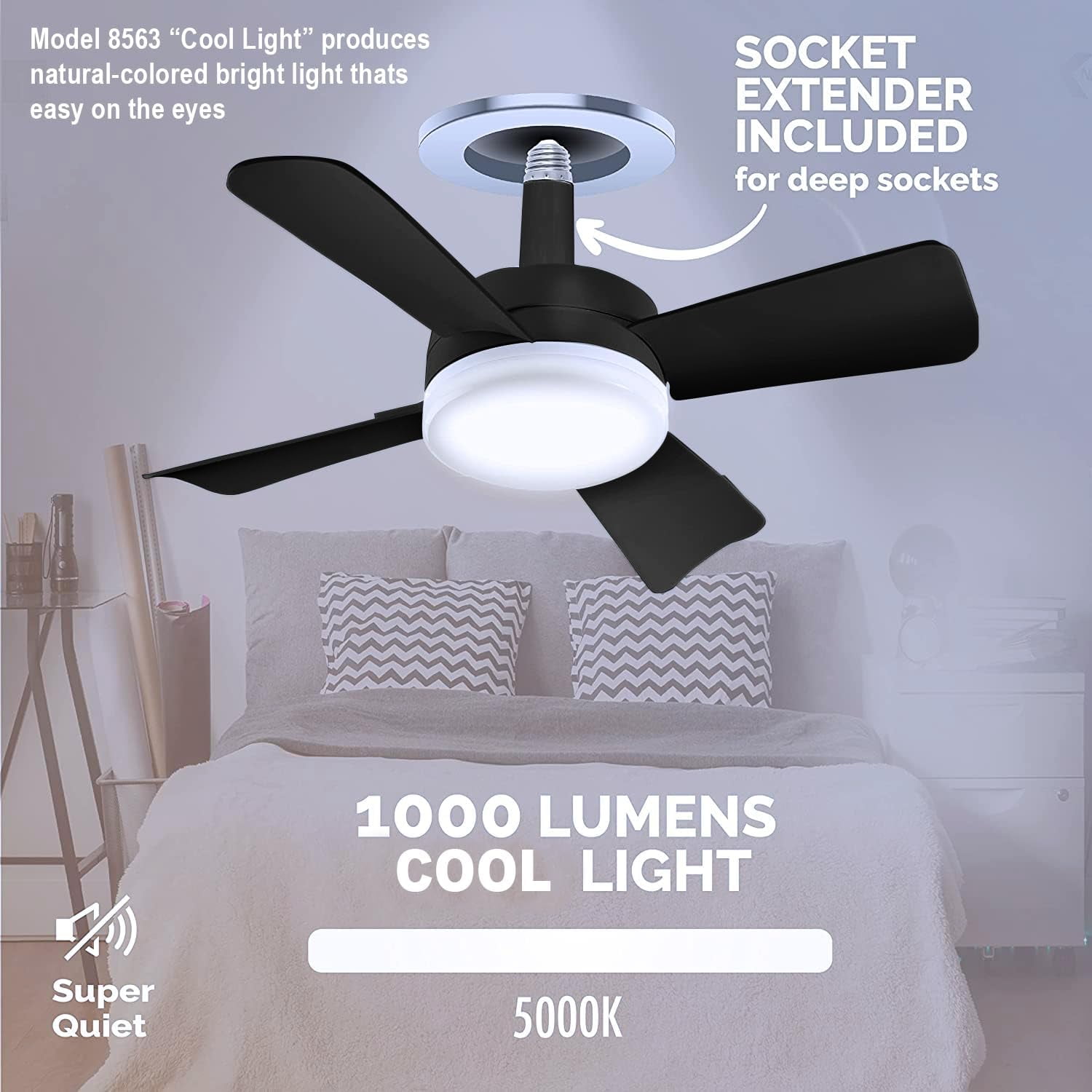 Bell + Howell Socket Breeze Ceiling Fan with LED Light and Remote (White, 15.4 in) ntcs1
