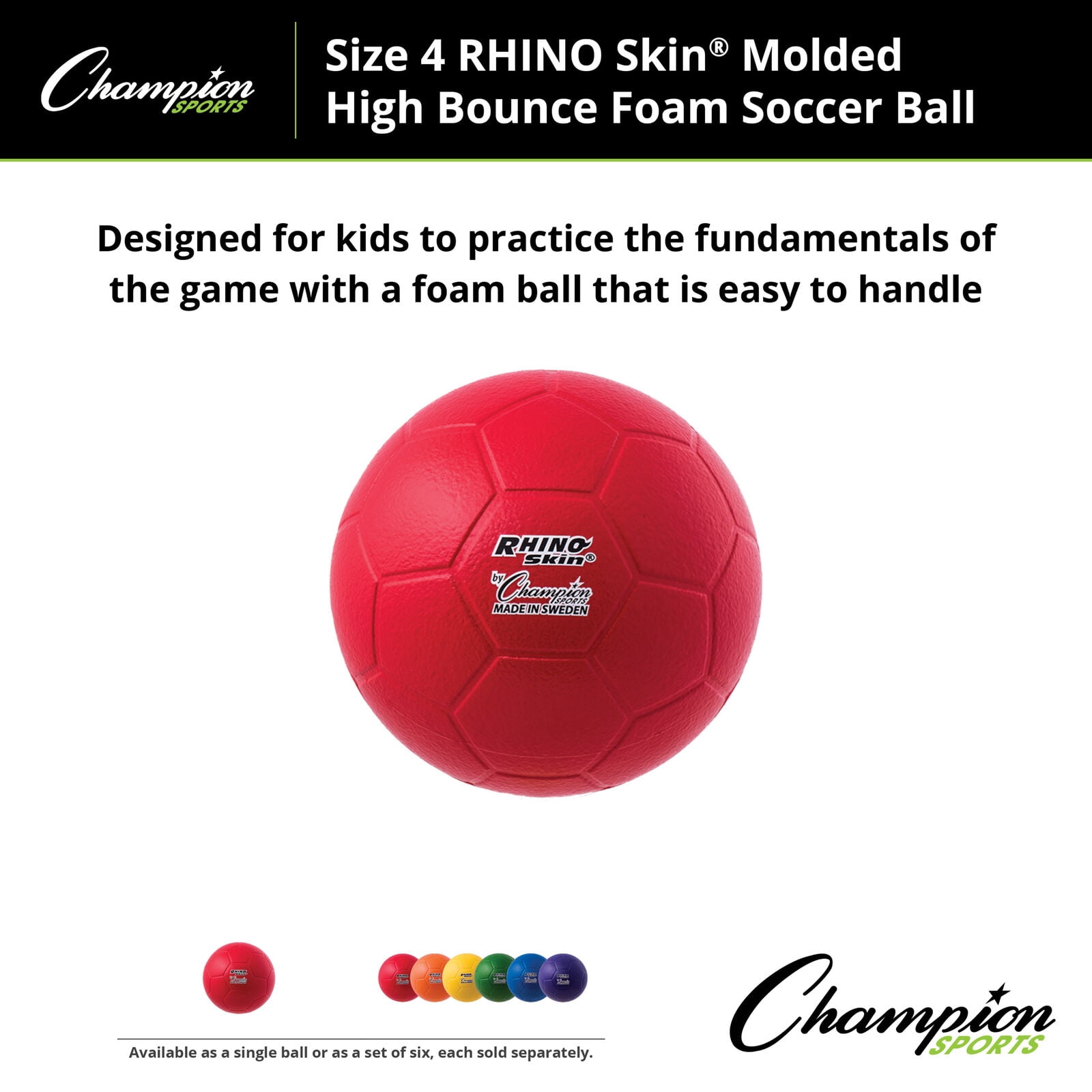 Champion Sports Rhino Skin Molded Foam Soccer Ball (Red, Size 4) y11pr