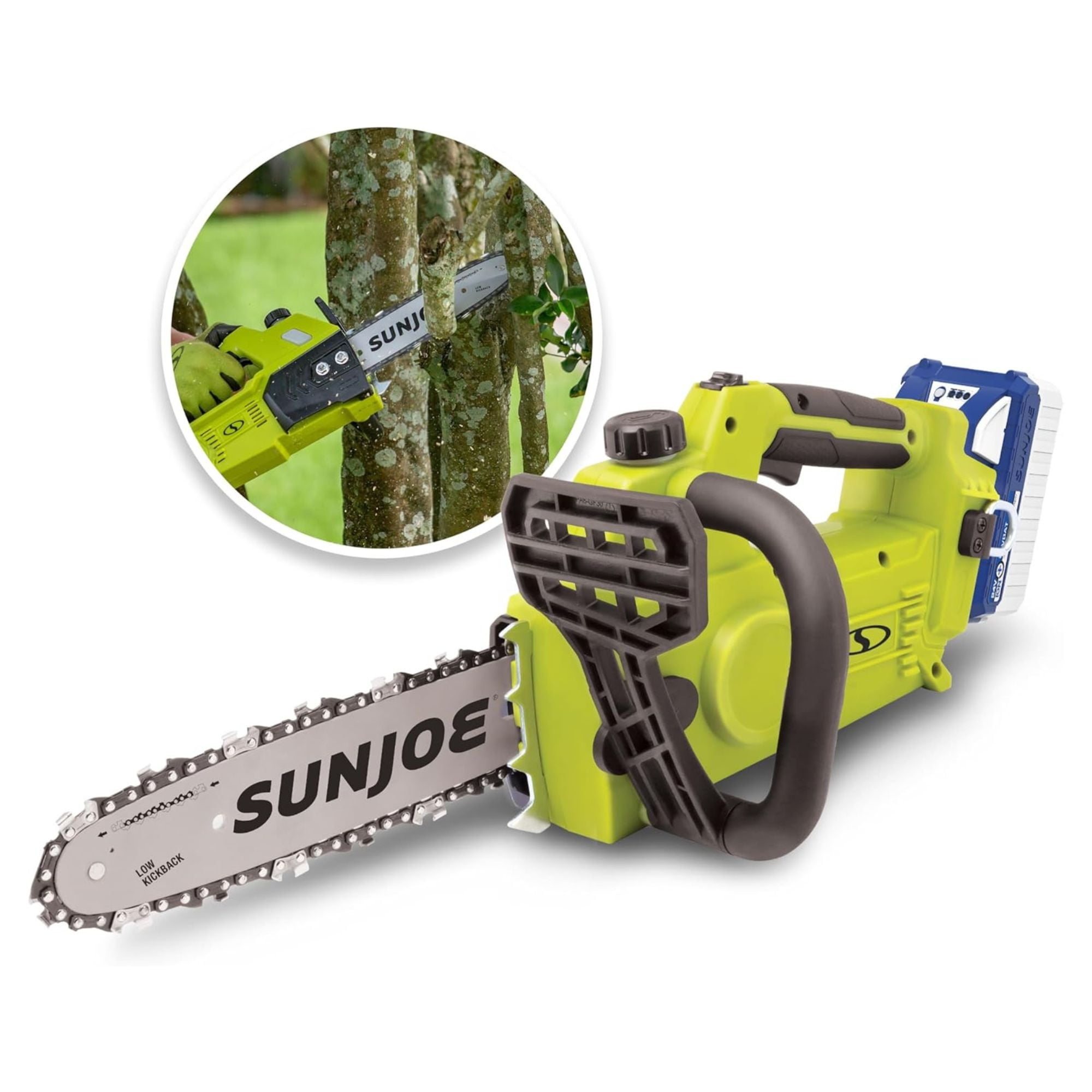 Sun Joe 24V 10-Inch 600W Cordless Electric Chainsaw Kit with 4.0Ah Battery and Charger (Green, 10 in) o1kmu
