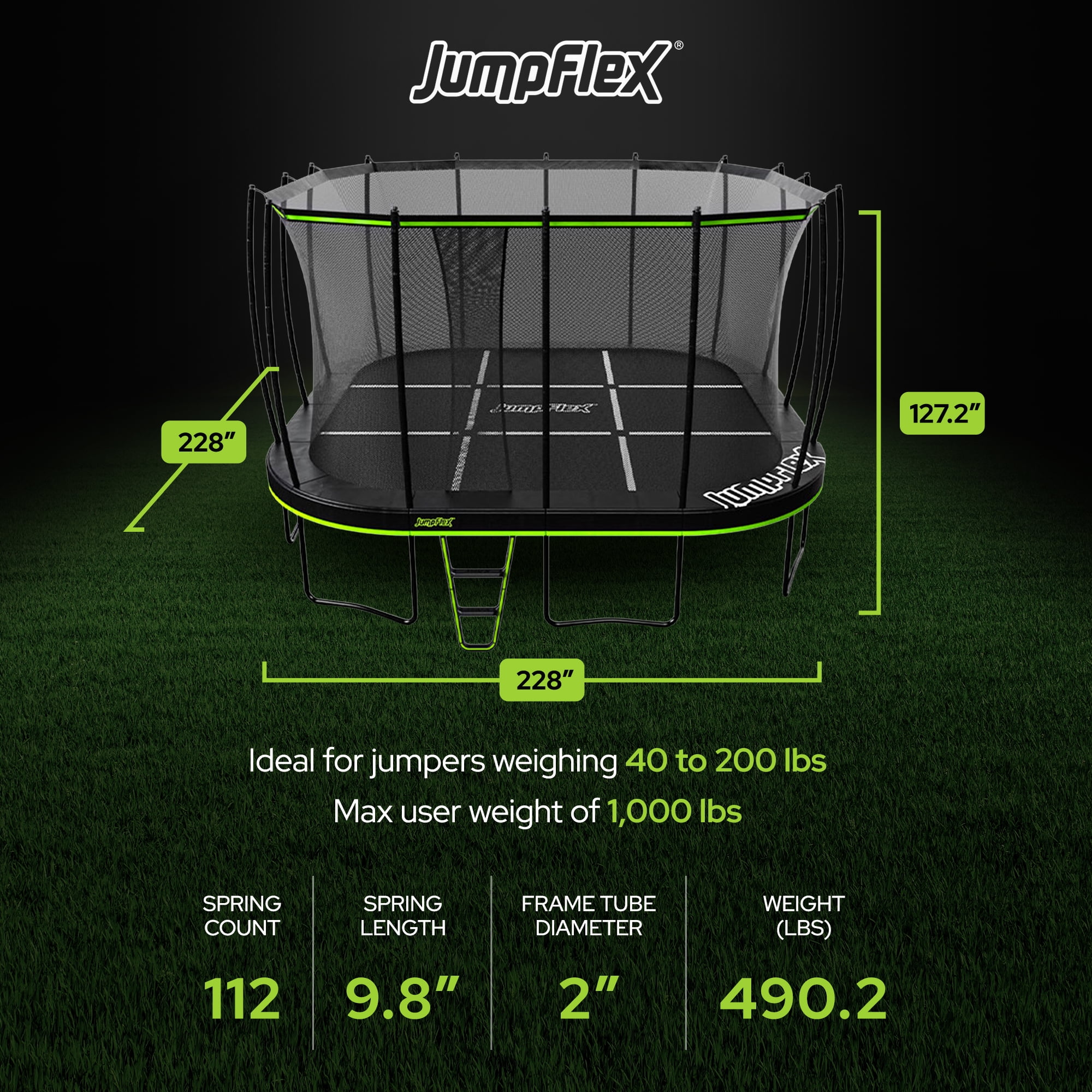 JumpFlex MEGA Outdoor Trampoline with SMARTSHADE Canopy (Black, 19 ft) anaoa