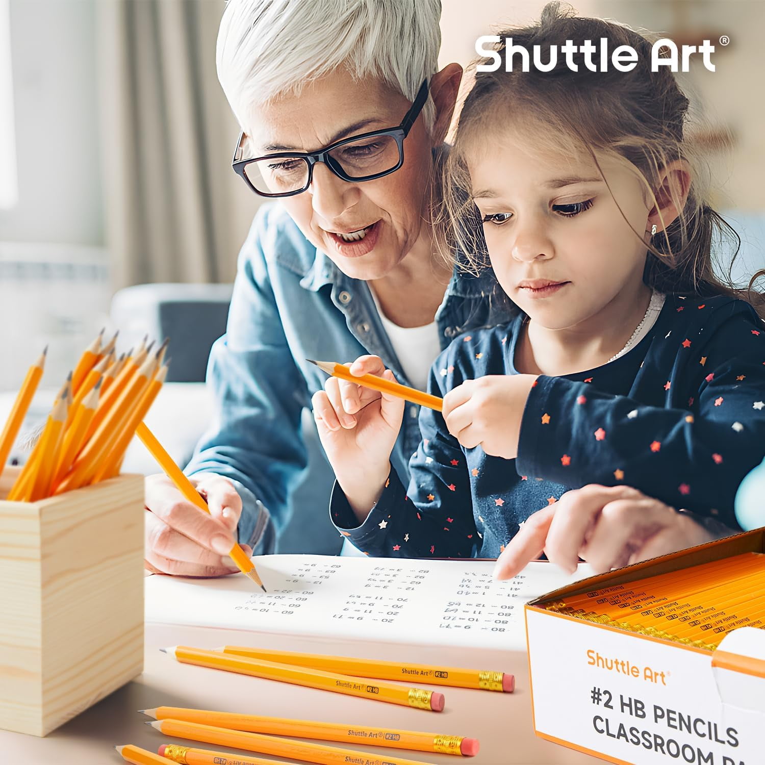 Shuttle Art #2 HB Wood-Cased Pencils, Pre-Sharpened Graphite Pencils with Erasers (Yellow, 350 Pack) aubum - Image 3