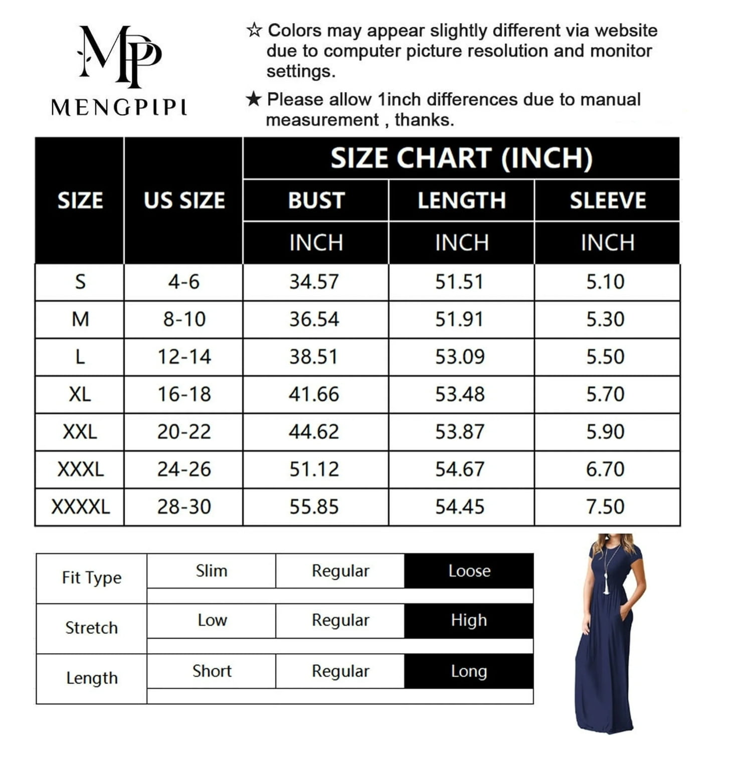 Mengpipi Women's Short Sleeve Maxi Dress Casual Loose Fit with Pockets (Navy Blue, M) 9y28z