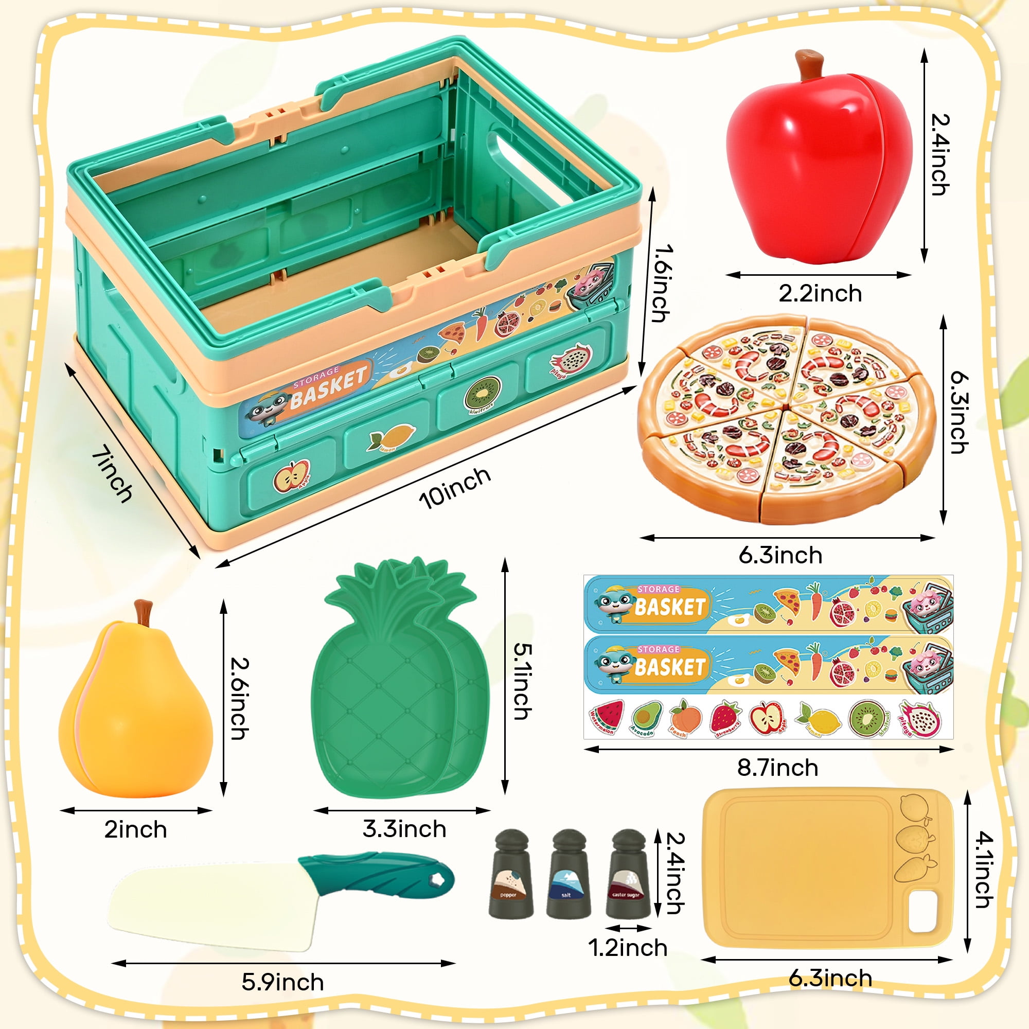 TOPFOX Play Food Set for Toddlers, Pretend Kitchen Accessories with Foldable Basket and Cutting Toys (Red, 1 Set) v1j9g