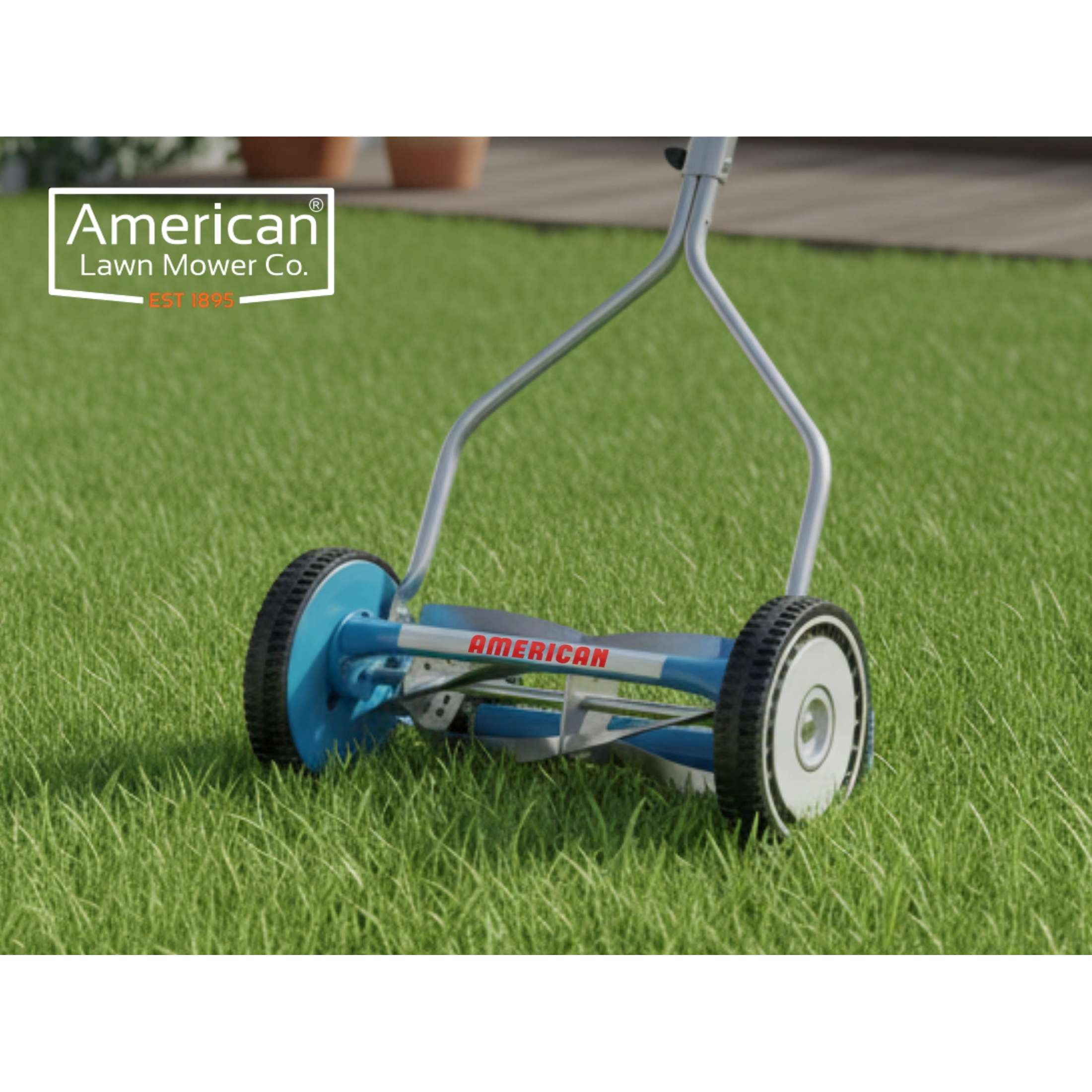 American Lawn Mower 14-Inch 4-Blade Push Reel Lawn Mower (Blue, 14 in) c3aox