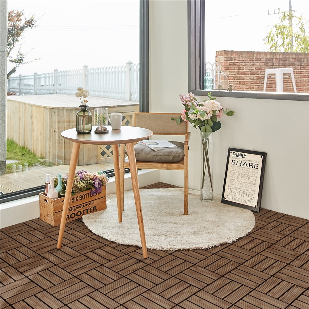 Alden Design Interlocking Wood Flooring Tiles for Deck and Patio (Brown, 27 Pack, 12 in x 12 in) cvj6a