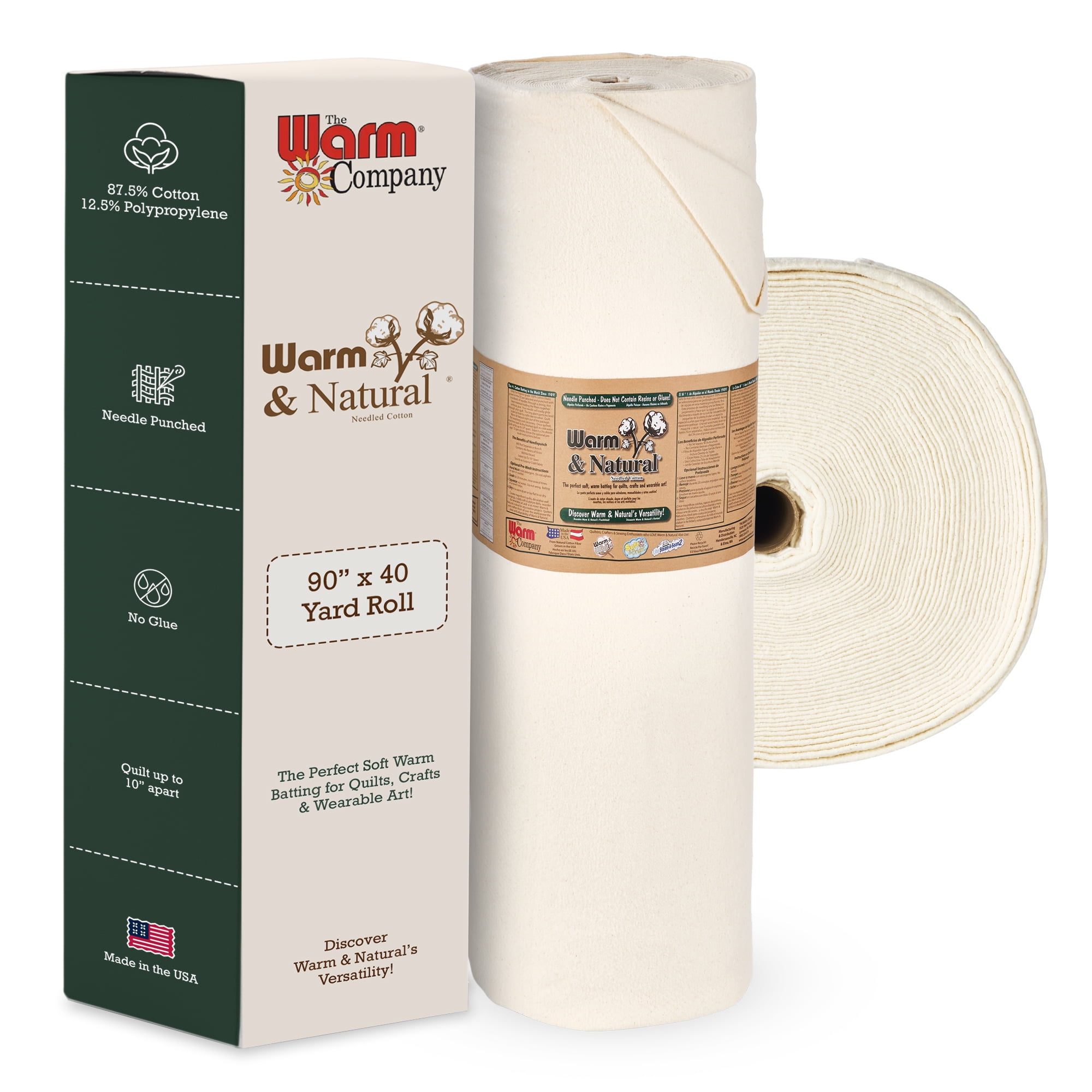 The Warm Company Cotton Batting for Quilting (Natural, 90 in x 120 ft) w527x