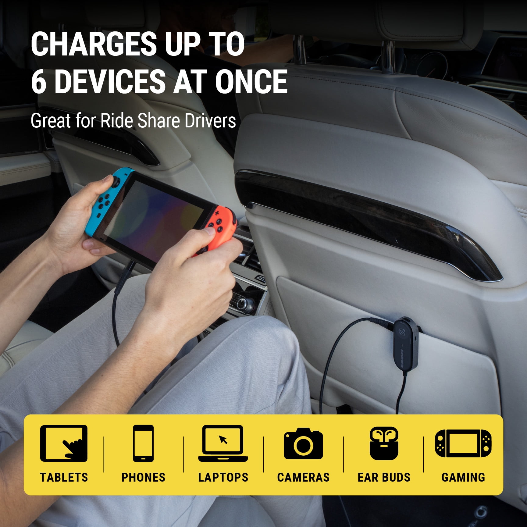 Scosche PowerVolt 100W Multi-Port Car Charger Adapter with 5ft Backseat Extension Cable (Black, 1 Pack) z22px