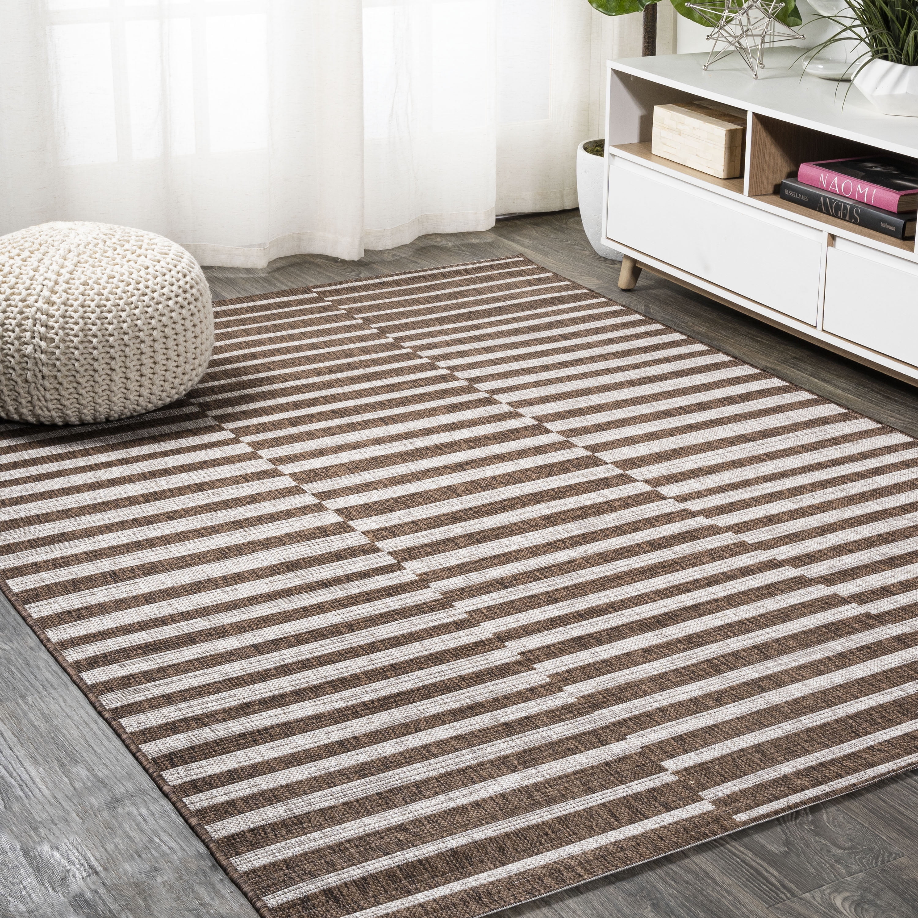 JONATHAN Y Santa Monica Area Rug, Mid-Century Modern Tribal Stripe Pattern (Brown/Beige, 3 ft x 5 ft) y1bg2
