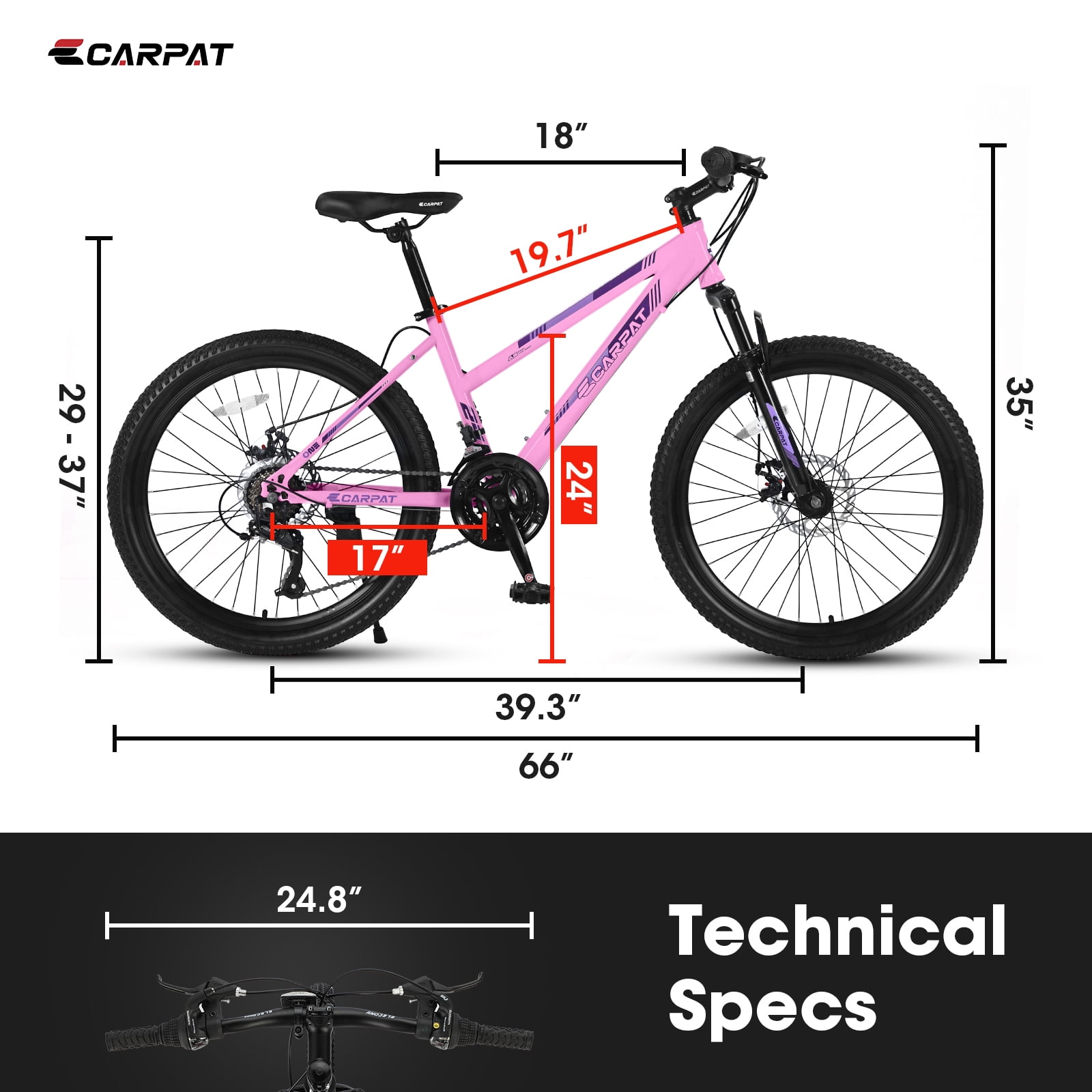 Ambifirner Mountain Bike, 21-Speed Shimano Drivetrain with Dual Disc Brakes and Front Suspension (White/Pink, 24 in) fes6s