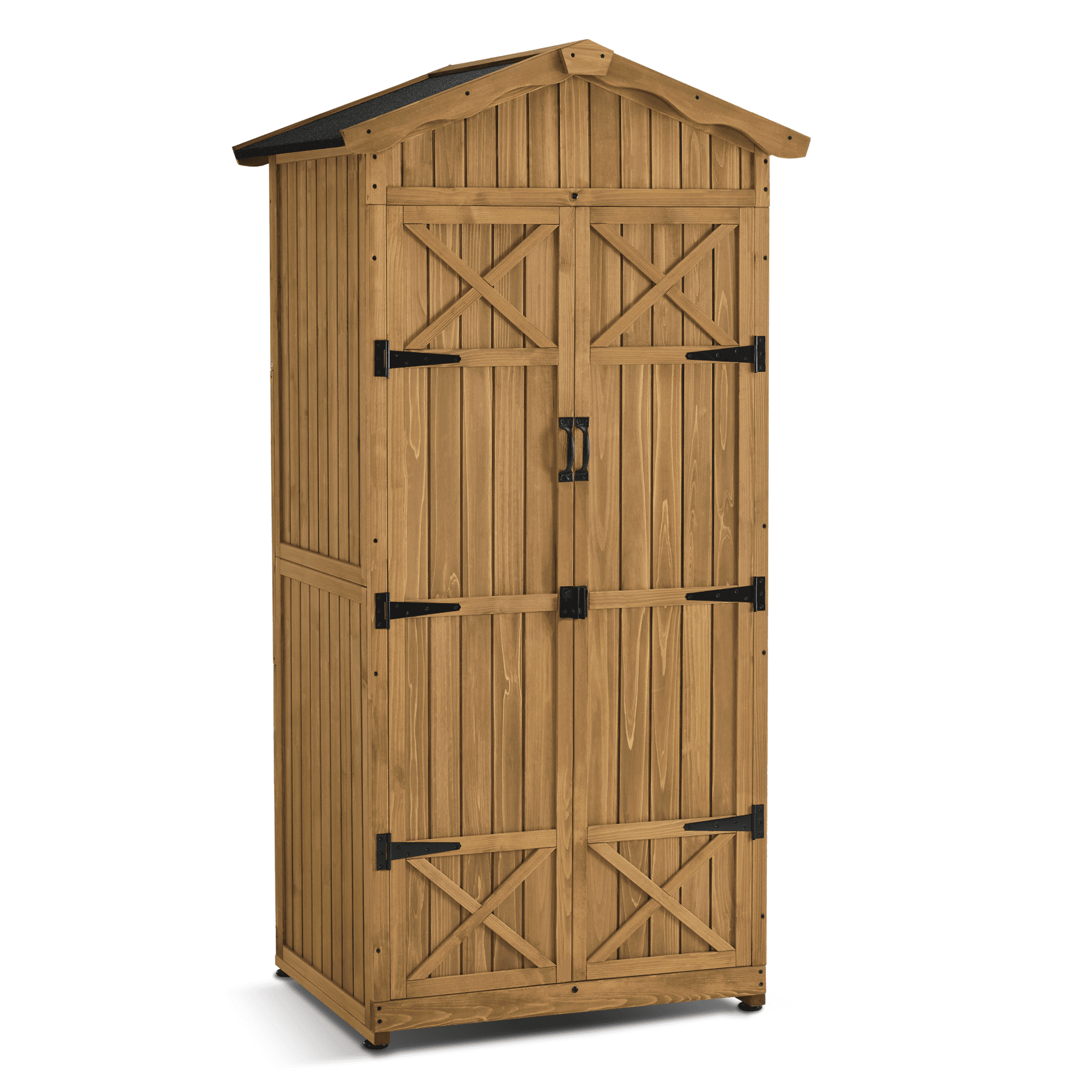 MCombo Outdoor Storage Cabinet, Lockable Wooden Tool Shed with Waterproof Asphalt Roof and Removable Shelves (Natural Wood, 75.8 in) z4llx