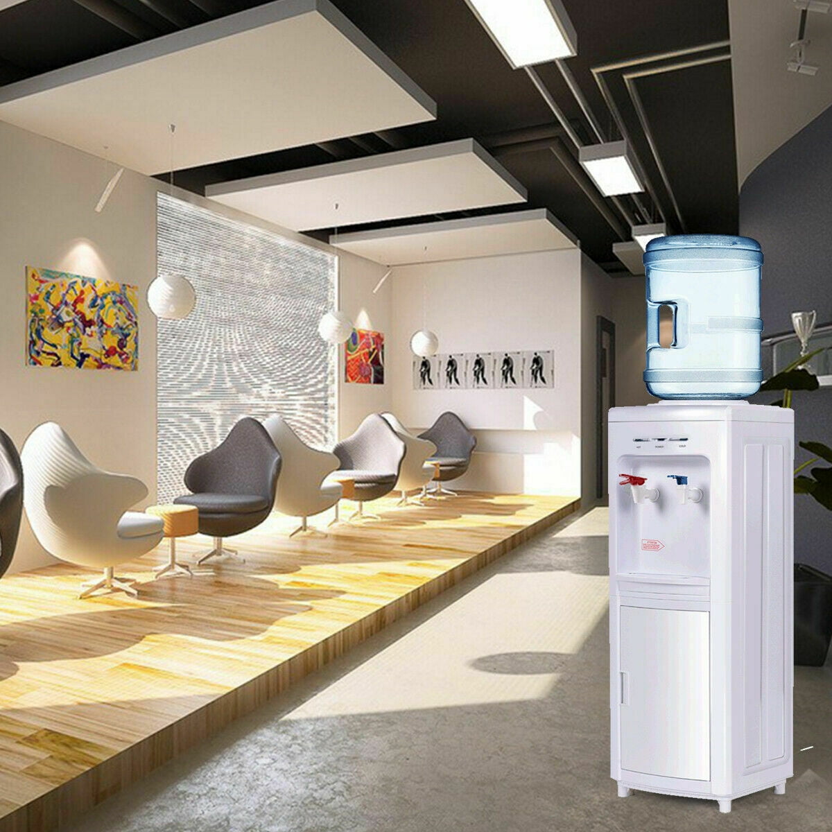 Costway Electric Water Dispenser Bottom Load Cooler with Storage Cabinet (White, 5 gal) 23c2d