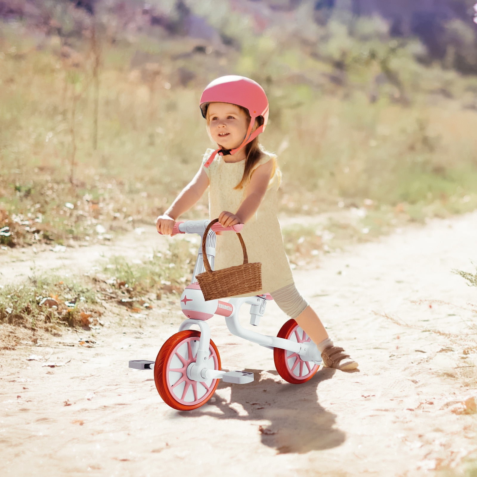 KORIMEFA 3-in-1 Kids Tricycle and Balance Bike, Convertible Toddler Riding Toy (Pink, 66.14 lb Capacity) de0ja