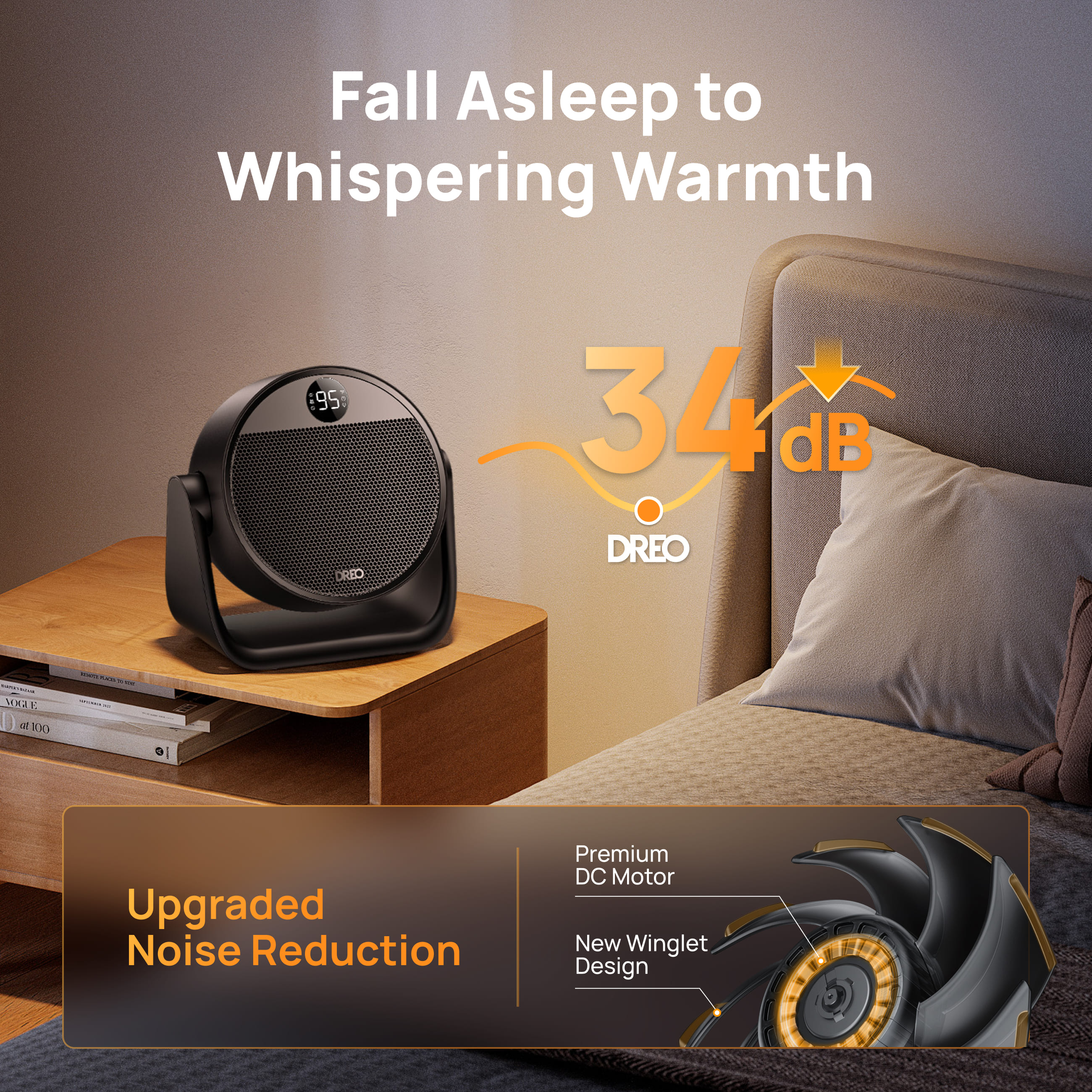 DREO Space Heater, Portable Electric Heater with 60° Tilt, Thermostat, Remote Control, 3 Modes (Black, 1500W) gbn69