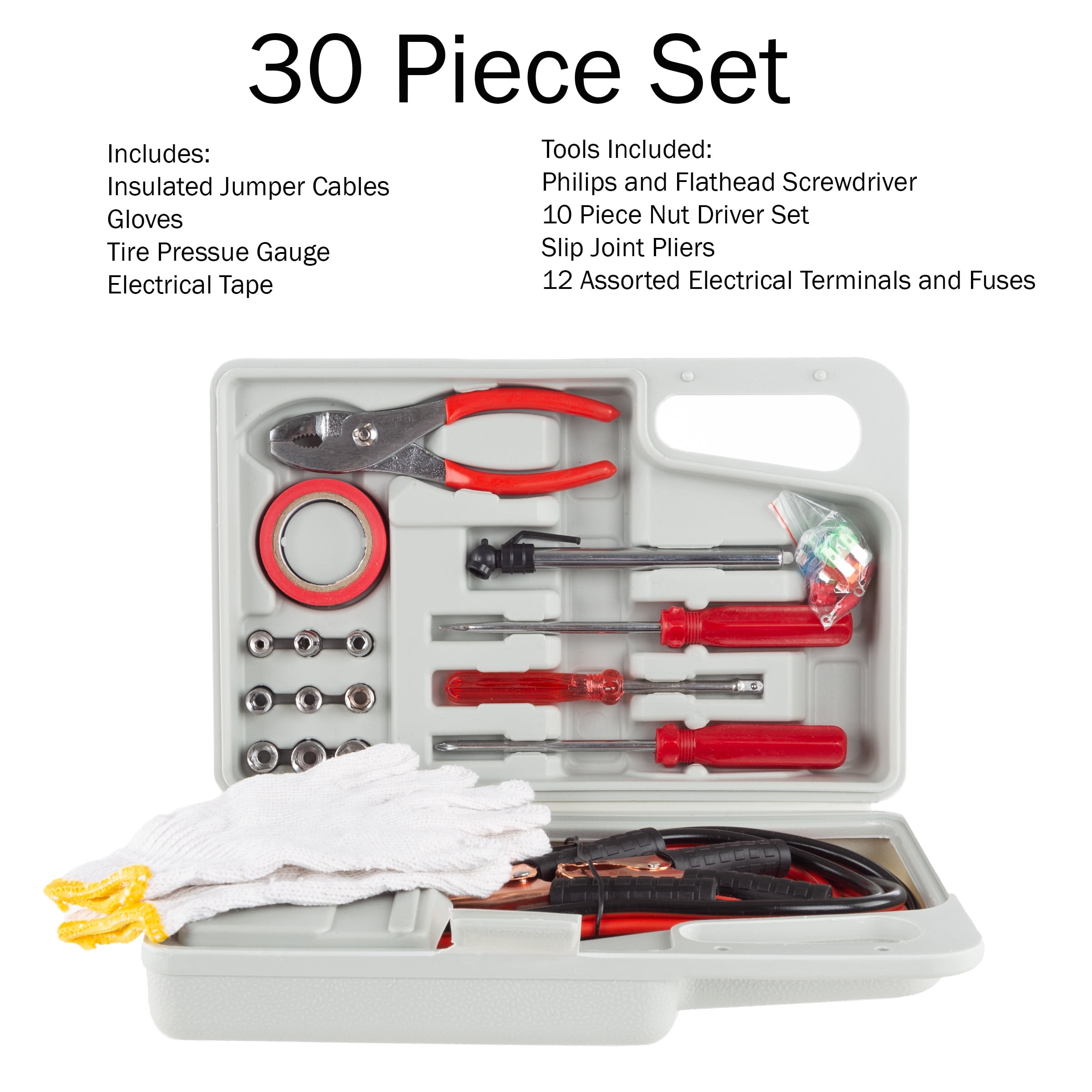 Stalwart Roadside Emergency Car Kit (30-Piece Set, Compact Carrying Case) w6c27