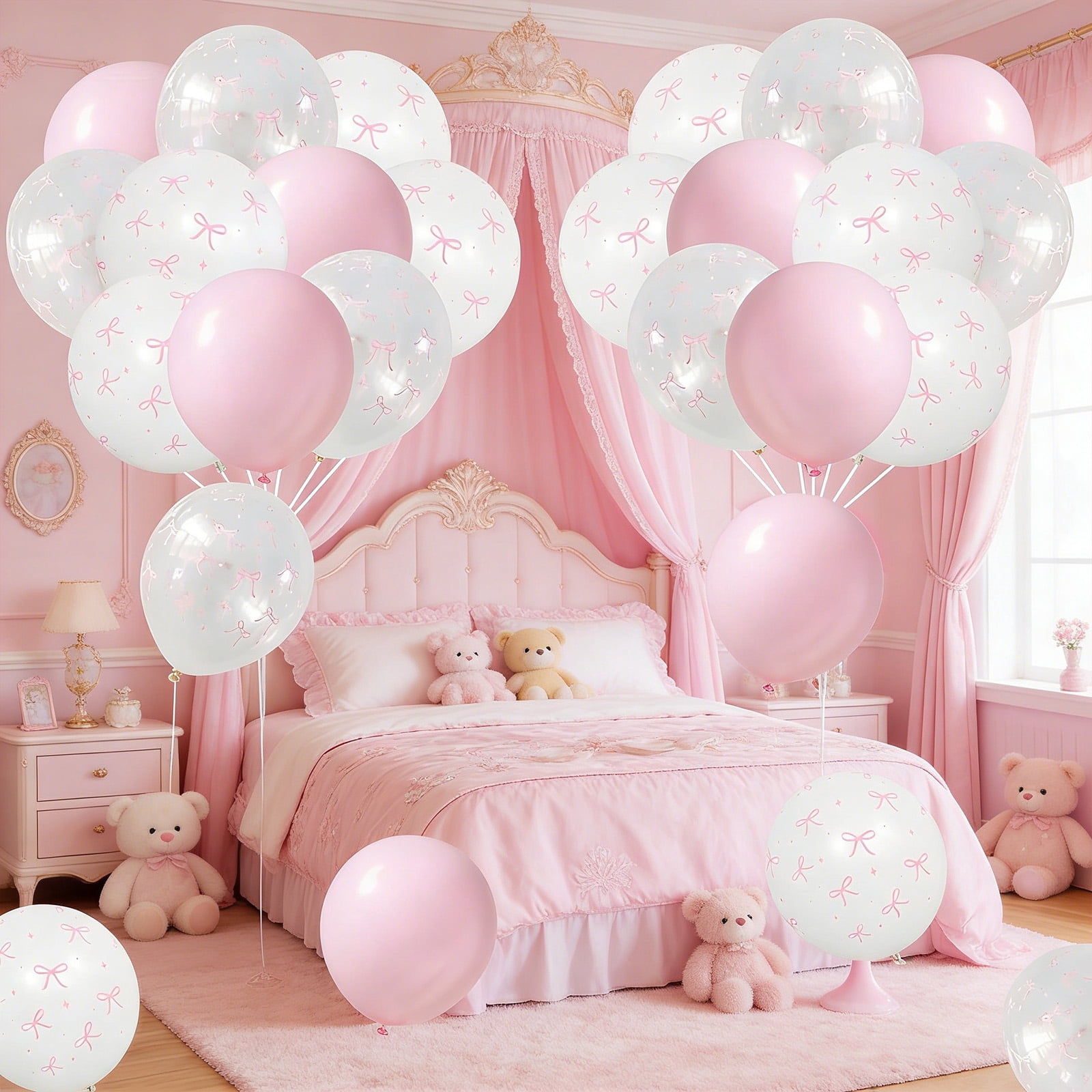 SMF Pink Bow Balloons Party Decoration Set (Pastel Pink, 35-Piece Pack) k7gzk