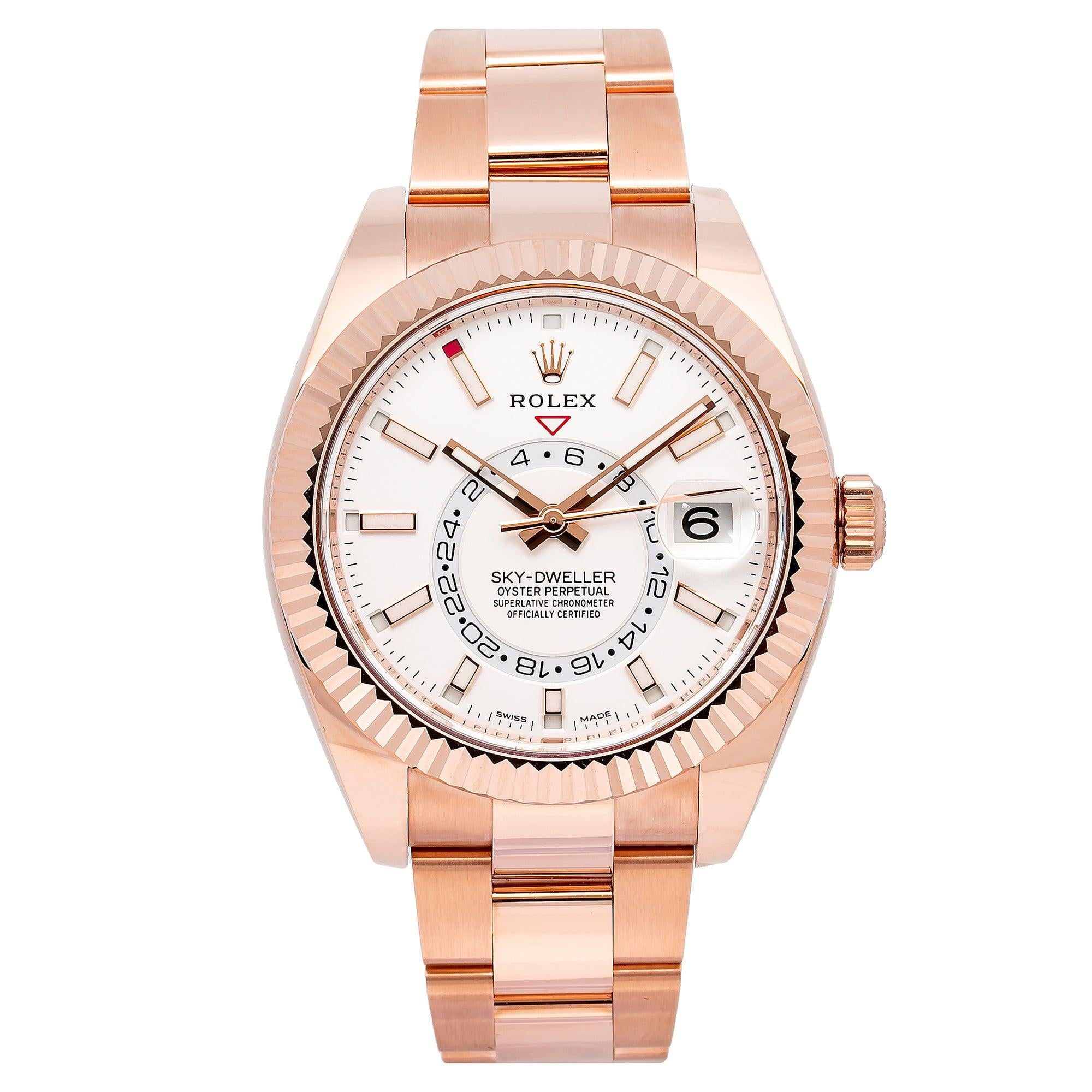 Rolex Sky-Dweller Watch 18K Rose Gold Fluted Bezel White Dial (42 in) 2nhv6