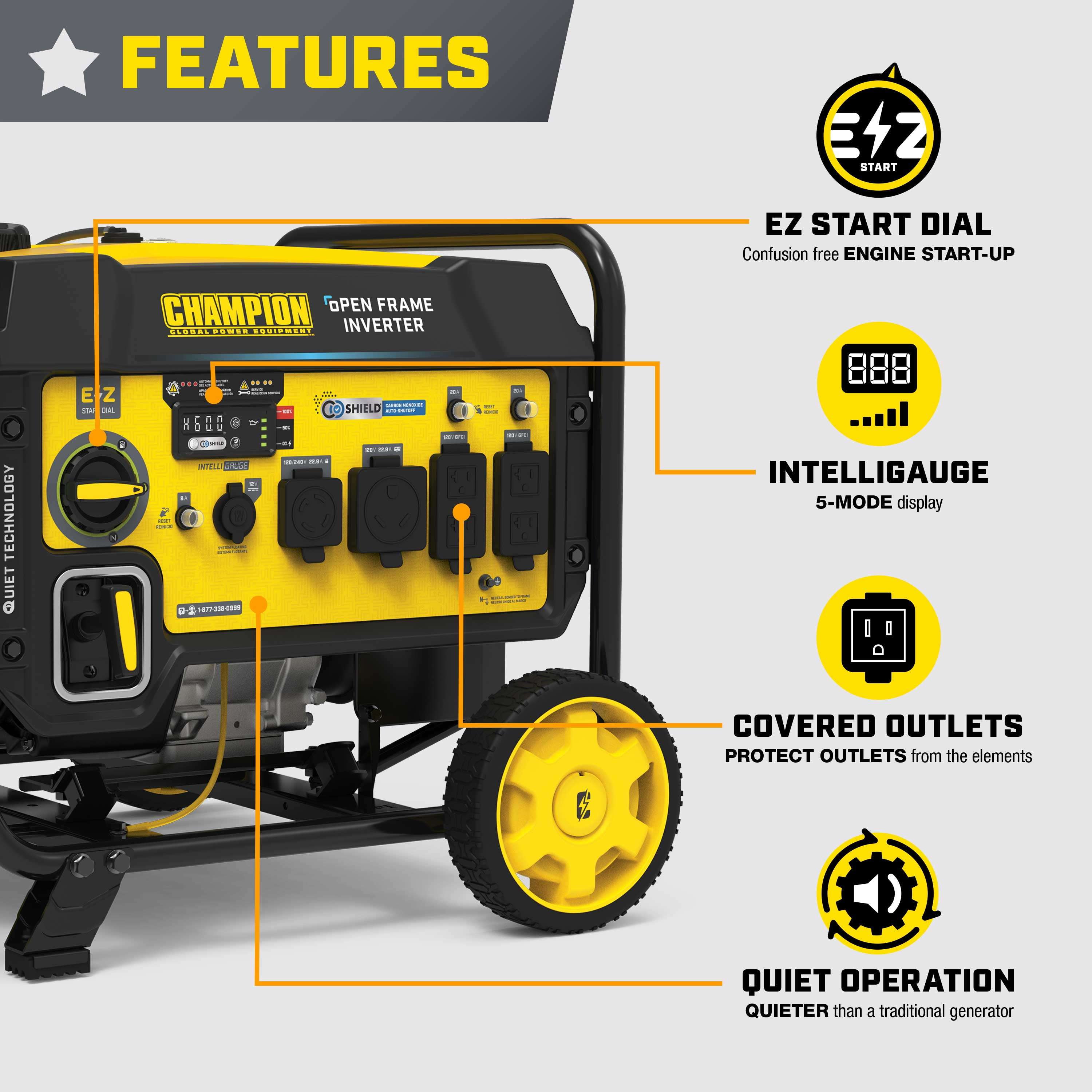 Champion 7250-Watt Portable Inverter Generator with Quiet Technology and CO Shield (7250 Starting Watts) 4867w